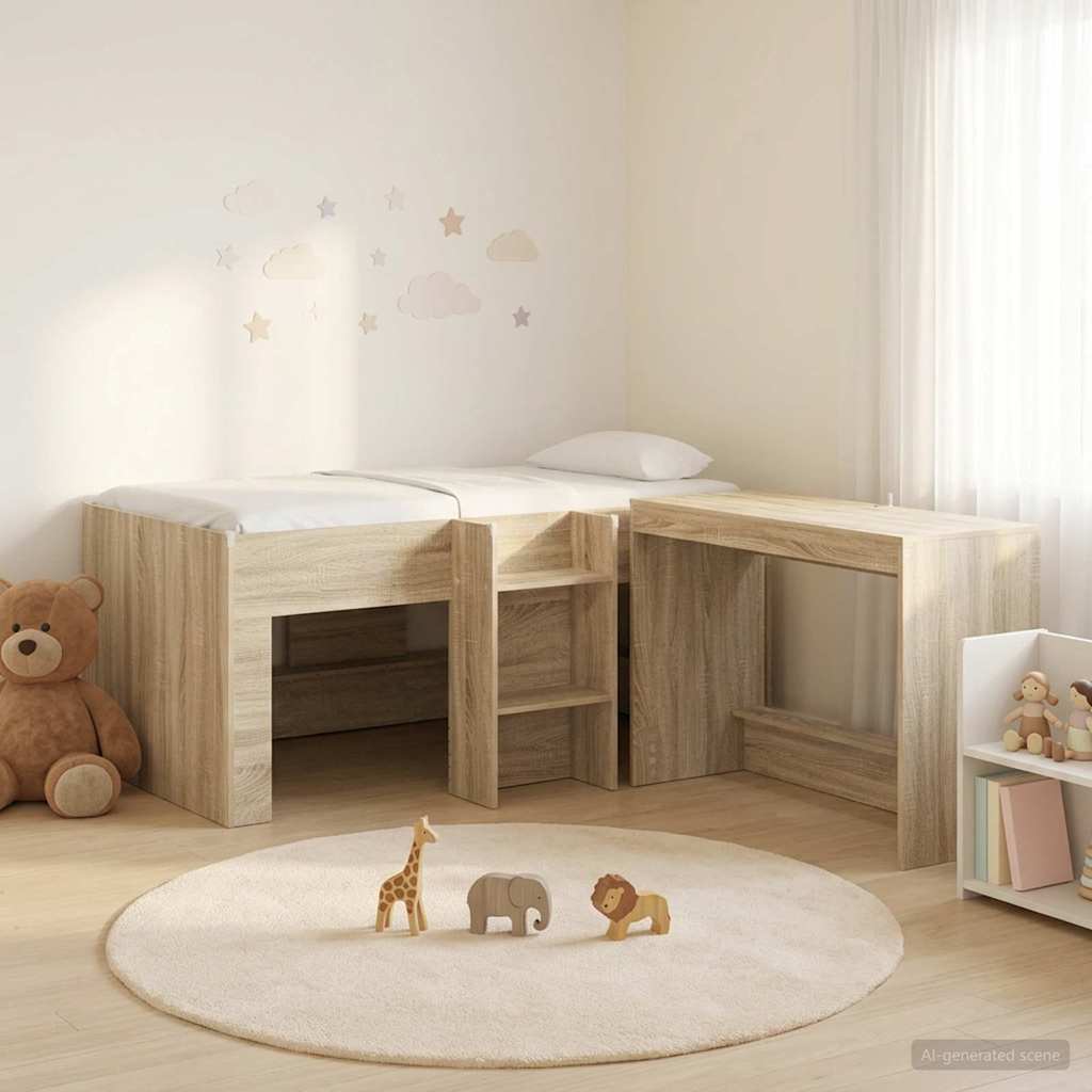 Hochbett mit Schreibtisch für Kinder 2 Stk. Sonoma-Eiche