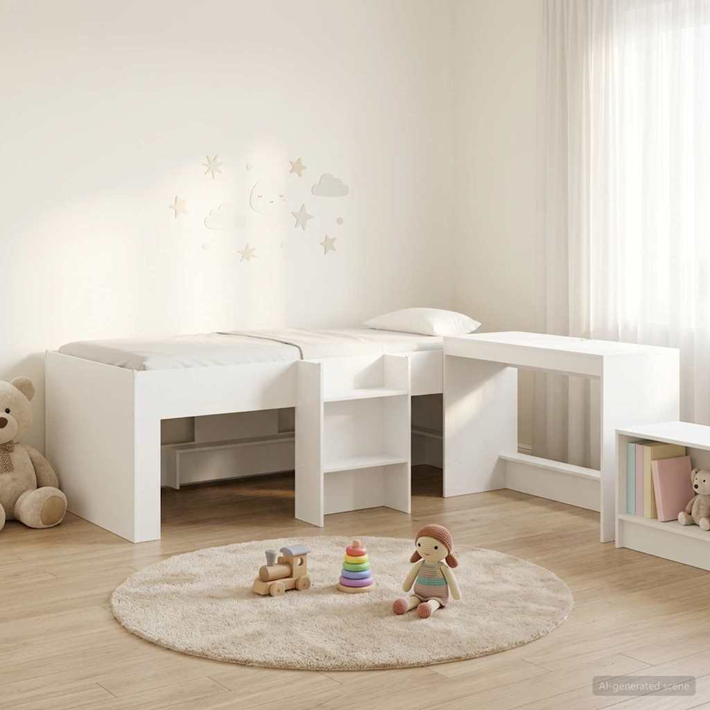 Hochbett mit Schreibtisch für Kinder 2 Stk. Weiß Holzwerkstoff