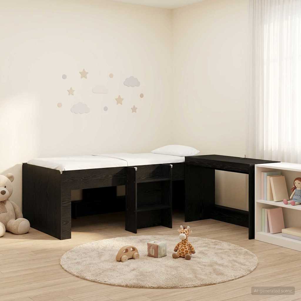 Hochbett mit Schreibtisch für Kinder Schwarze Eiche 90 x 190 cm