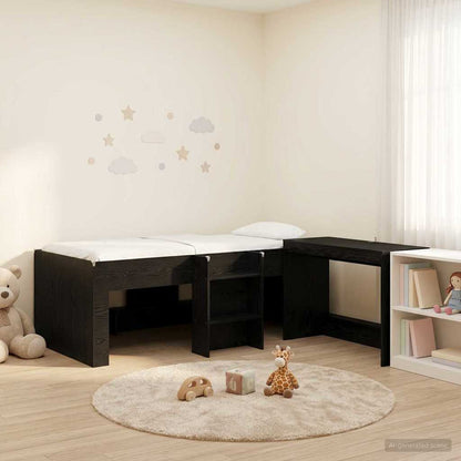 Hochbett mit Schreibtisch für Kinder Schwarz Eichen-Optik