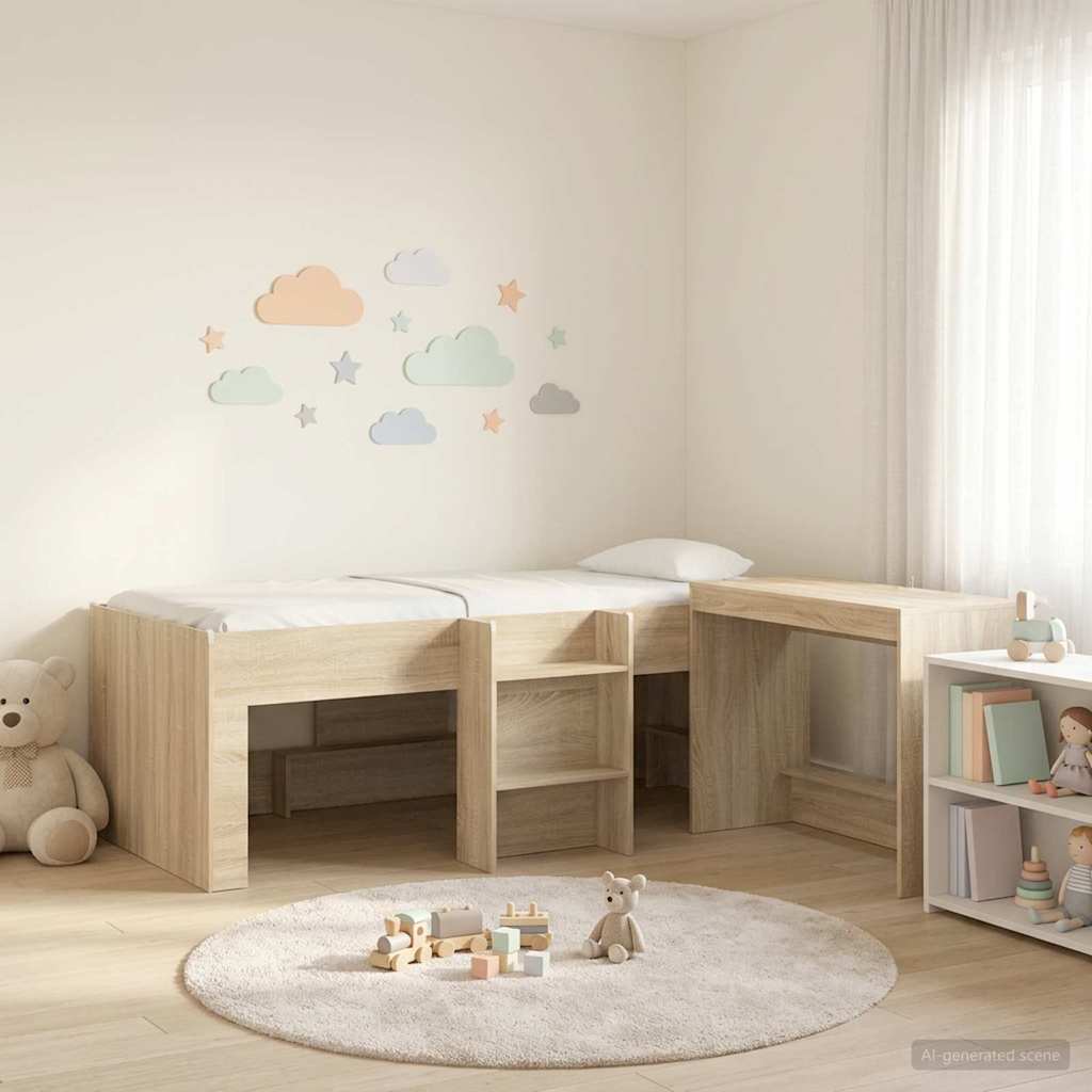 Hochbett mit Schreibtisch für Kinder 2 Stk. Sonoma-Eiche