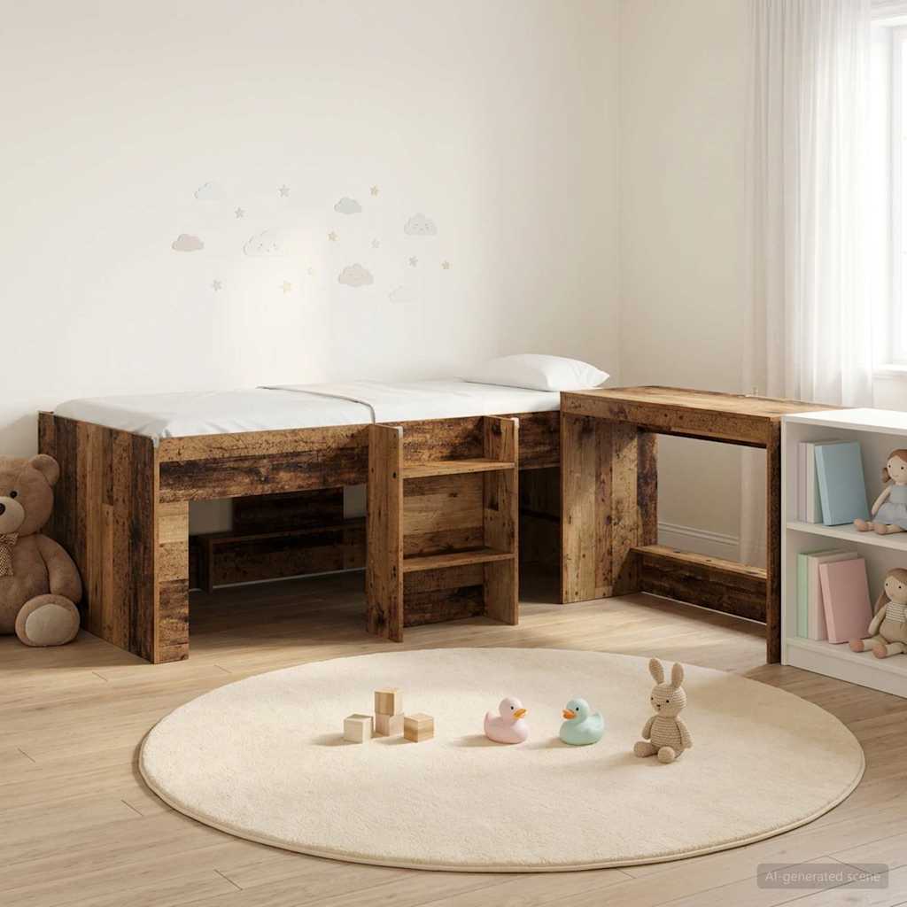 Hochbett mit Schreibtisch für Kinder Altholz 90 x 190 cm