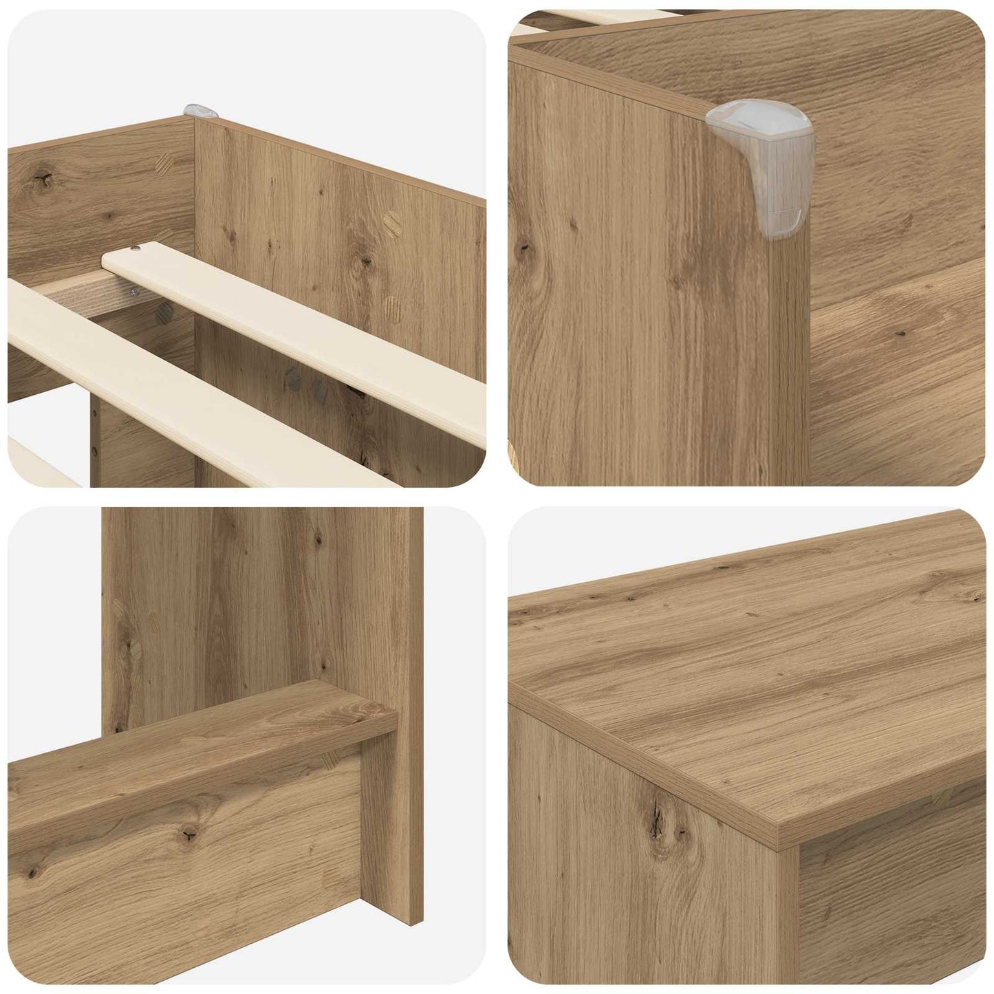 Hochbett mit Schreibtisch für Kinder 2 Stk. Artisan-Eiche