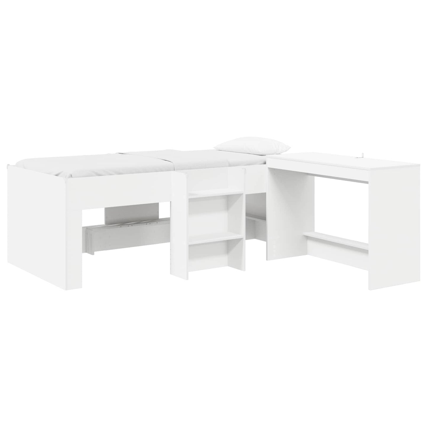 Hochbett mit Schreibtisch für Kinder 2 Stk. Weiß Holzwerkstoff