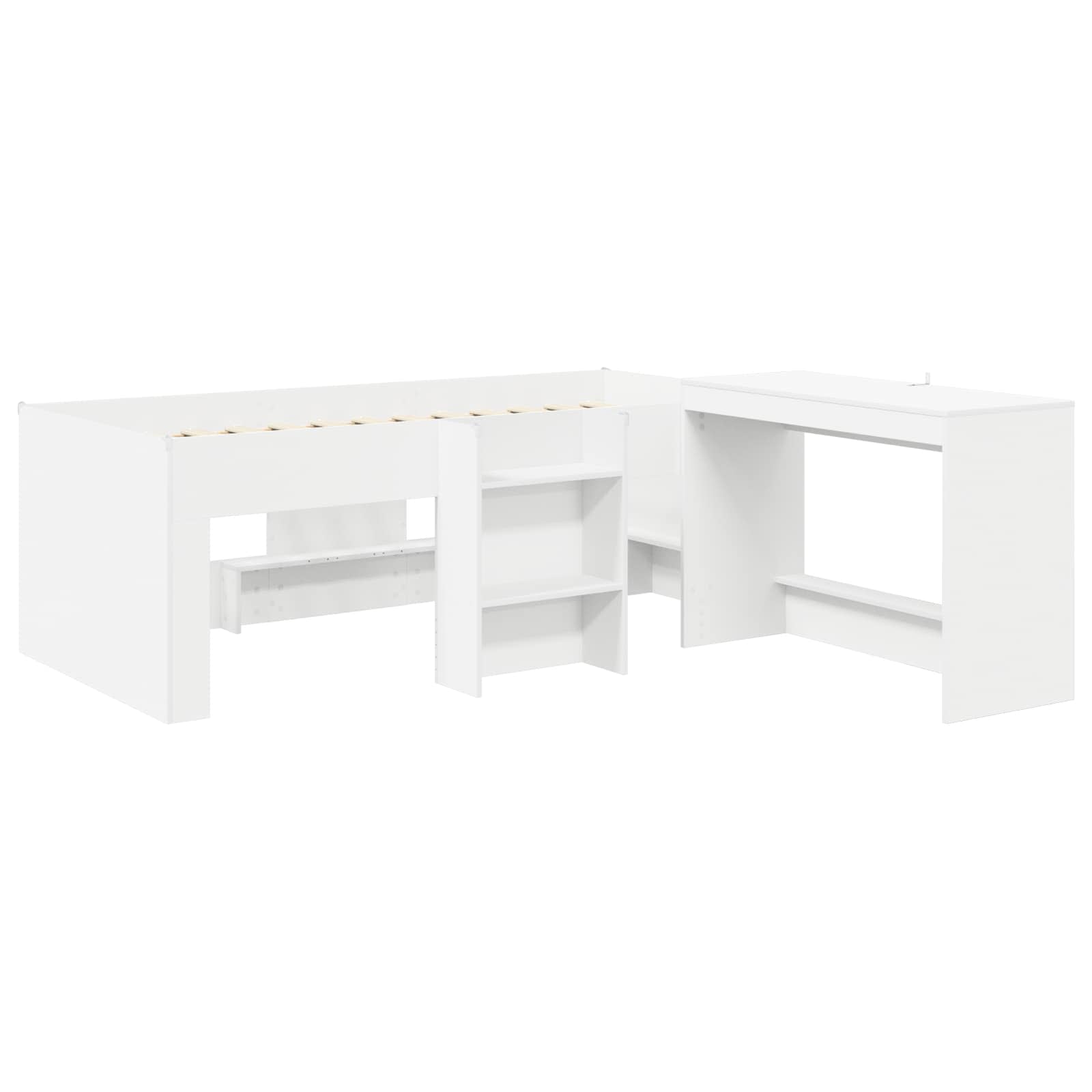 Hochbett mit Schreibtisch für Kinder 2 Stk. Weiß Holzwerkstoff
