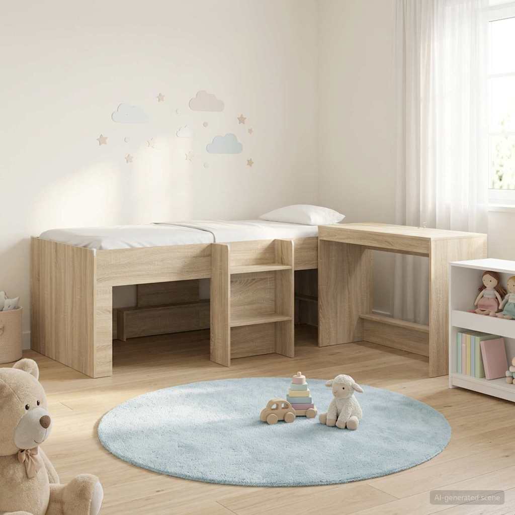 Hochbett mit Schreibtisch für Kinder 2 Stk. Sonoma-Eiche