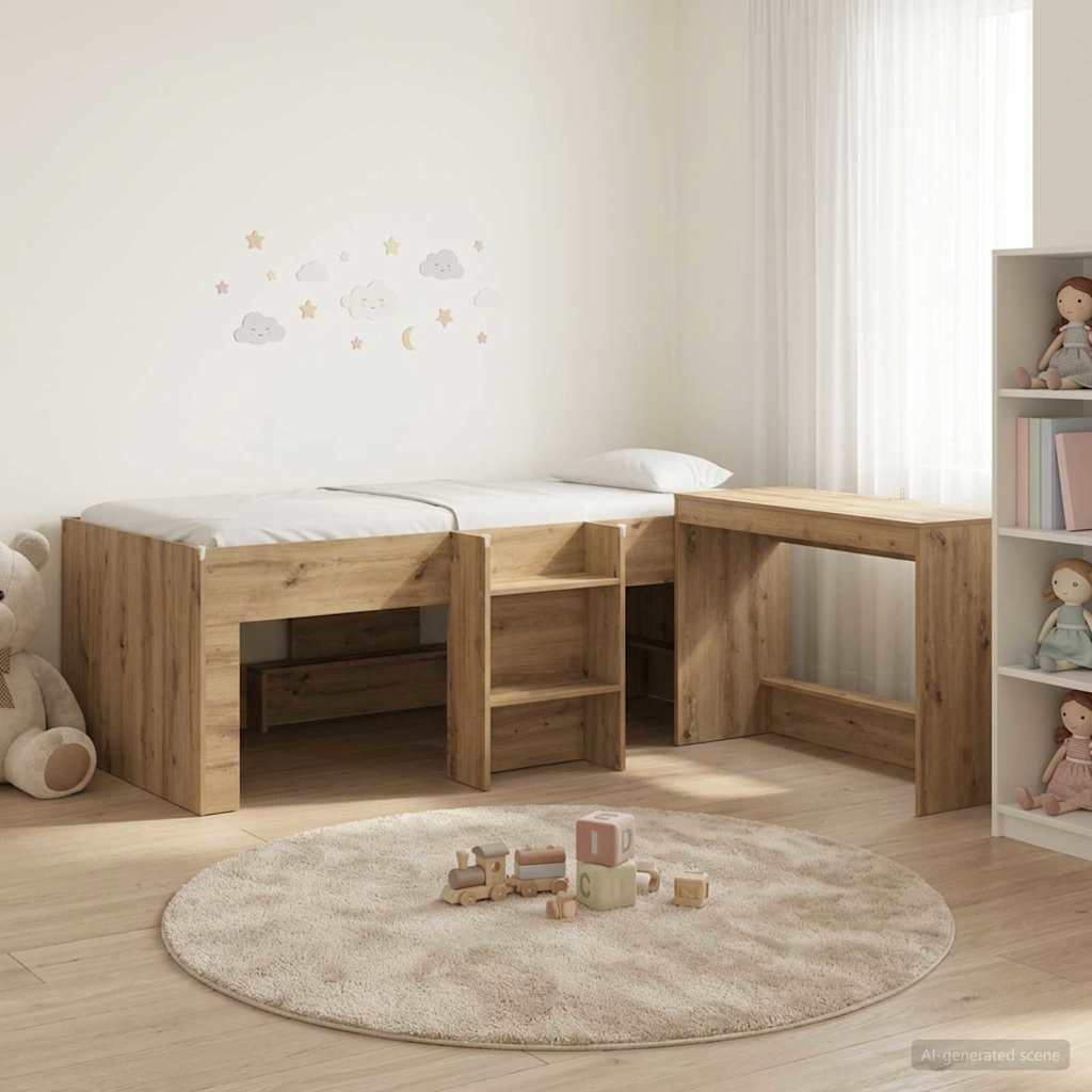 Hochbett mit Schreibtisch für Kinder 2 Stk. Artisan-Eiche