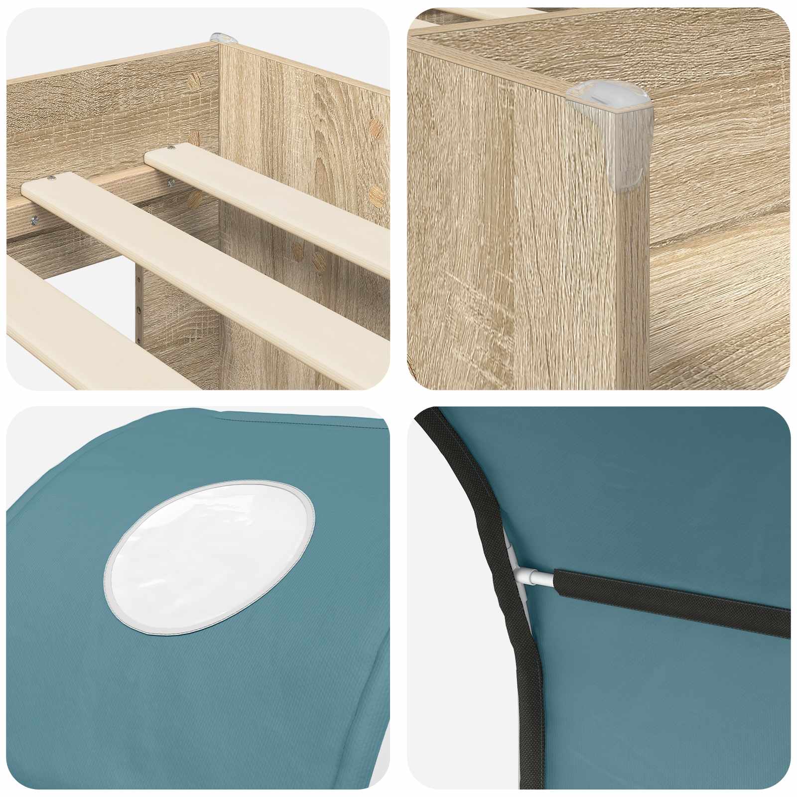 Bett mit Tunnel 3 Stk. Sonoma und Hellblau Holzwerkstoff