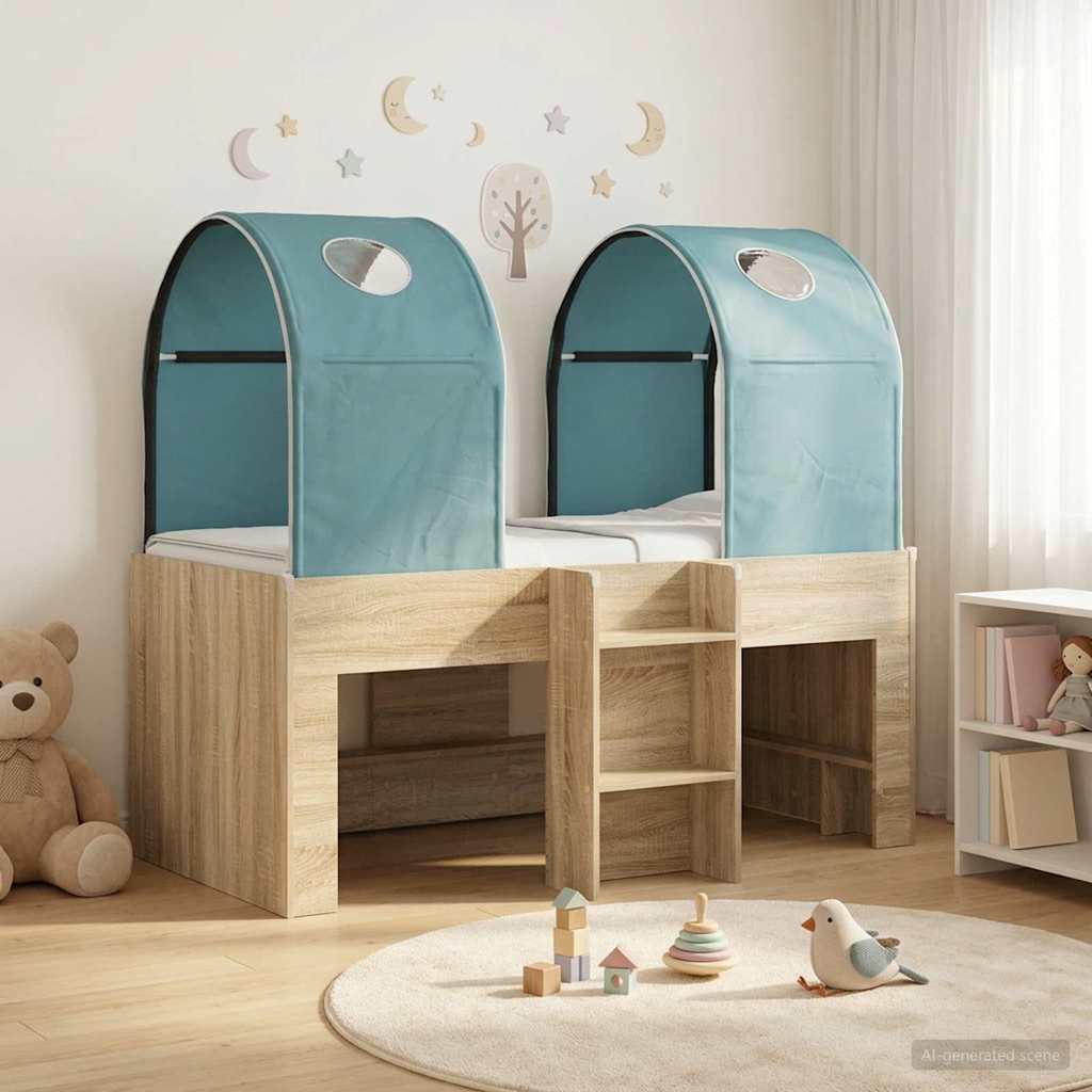 Bett mit Tunnel 3 Stk. Sonoma und Hellblau Holzwerkstoff