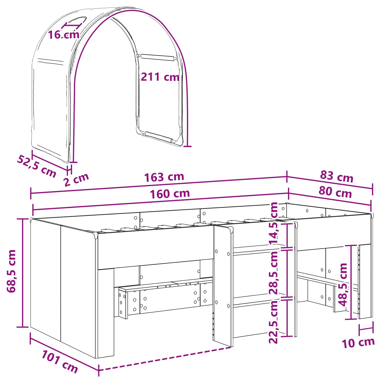 Bett mit Tunnel 3 Stk. Sonoma und Hellblau Holzwerkstoff