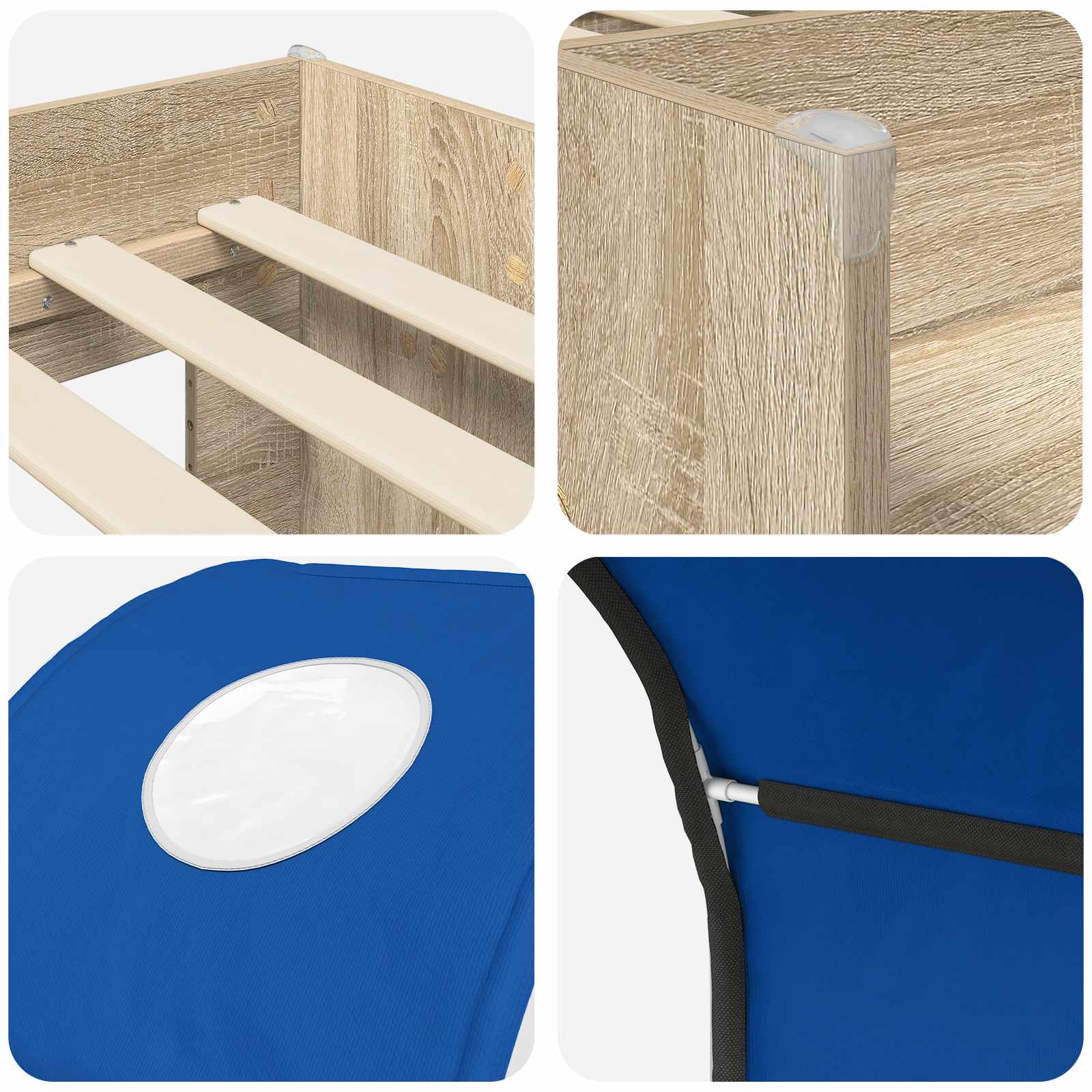 Bett mit Tunnel 3 Stk. Sonoma und Blau Holzwerkstoff