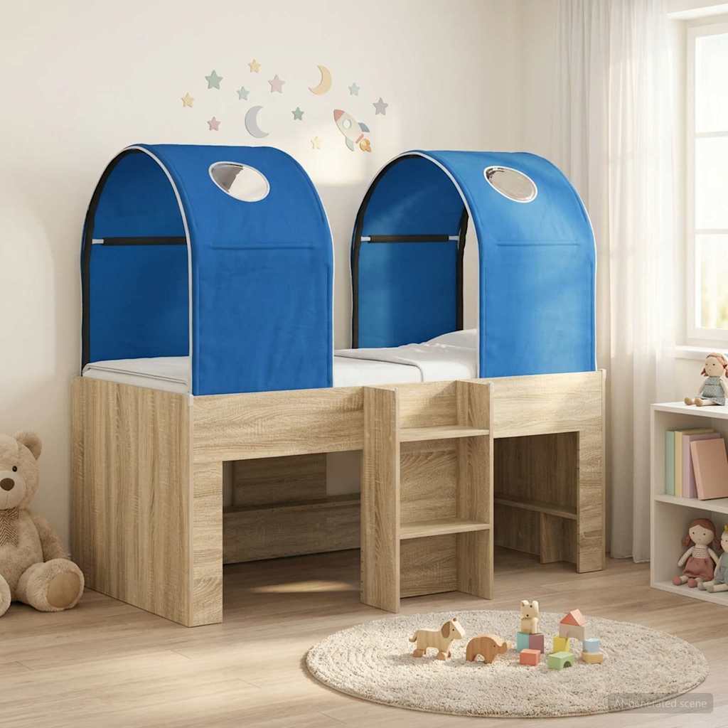 Bett mit Tunnel 3 Stk. Sonoma und Blau Holzwerkstoff