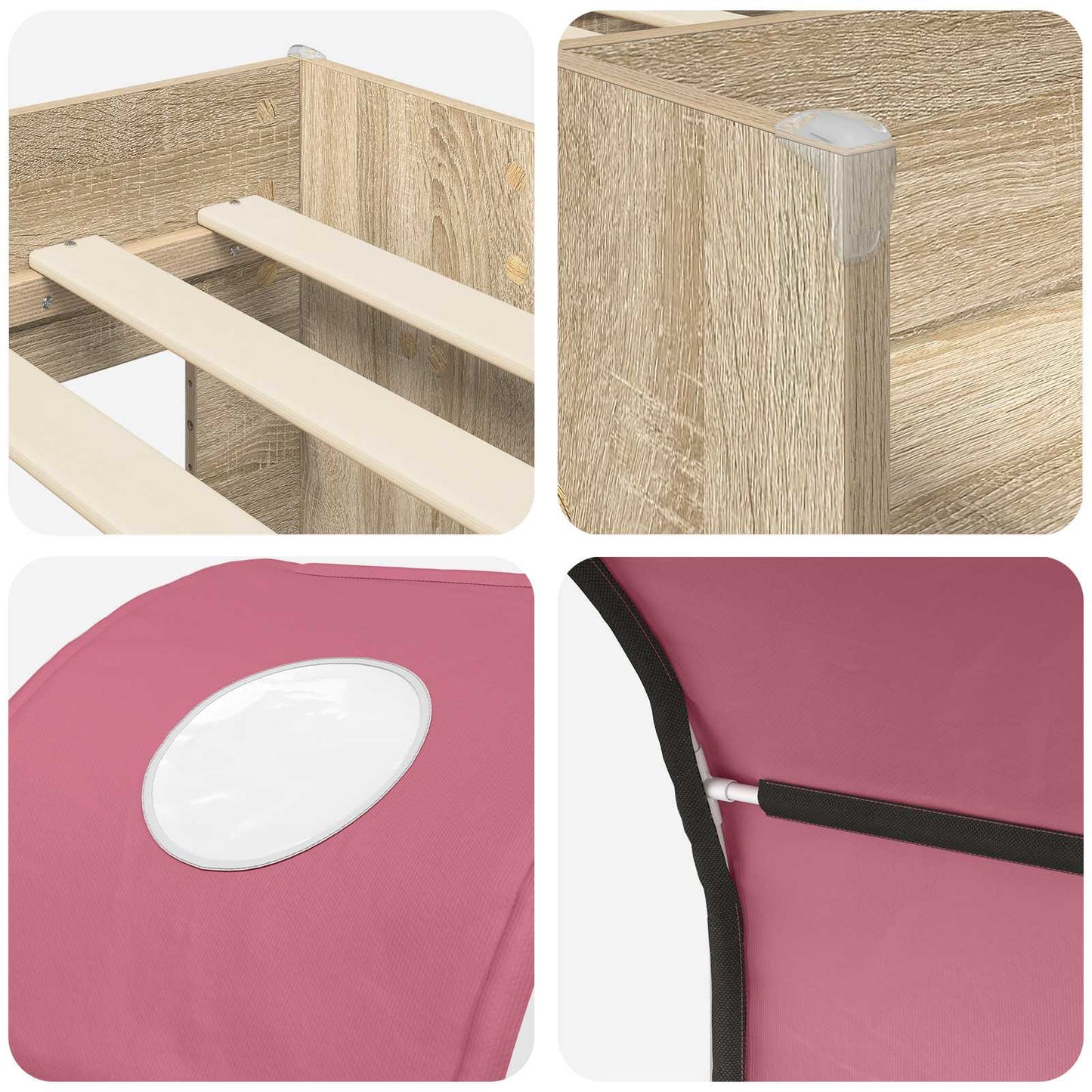 Bett mit Tunnel 3 Stk. Sonoma und Pink Holzwerkstoff