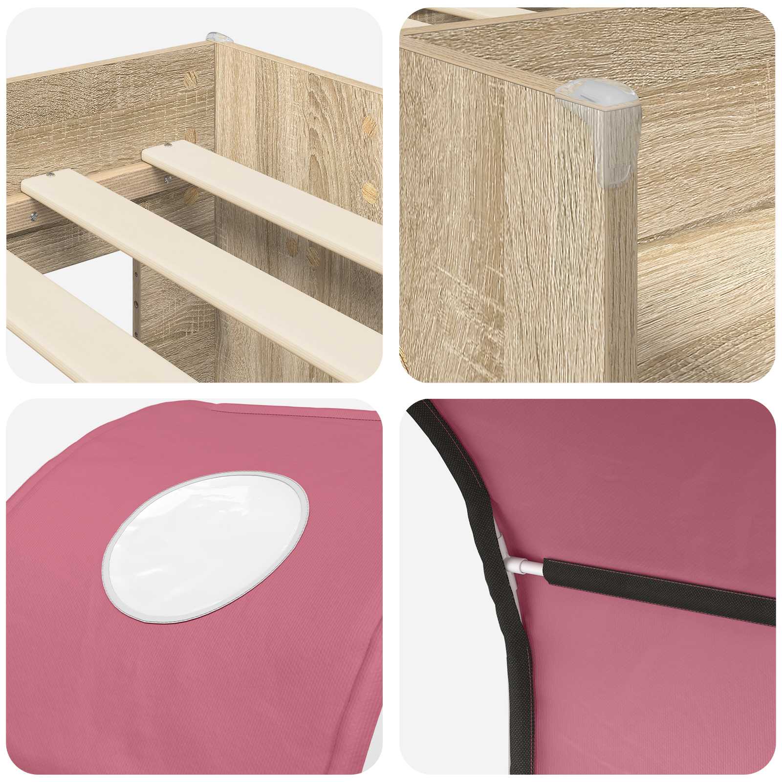 Bett mit Tunnel 3 Stk. Sonoma und Pink Holzwerkstoff
