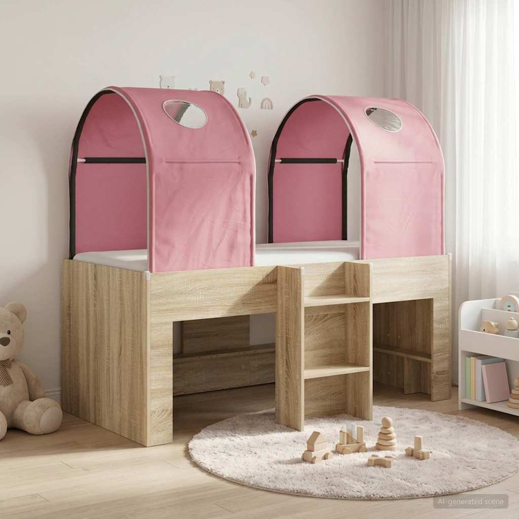 Bett mit Tunnel 3 Stk. Sonoma und Pink Holzwerkstoff