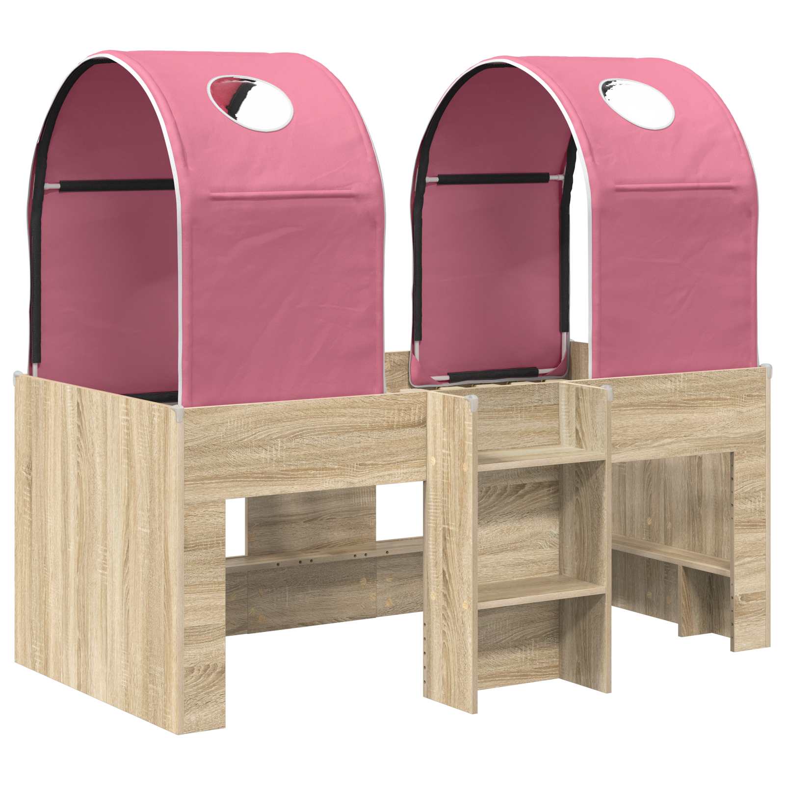 Bett mit Tunnel 3 Stk. Sonoma und Pink Holzwerkstoff