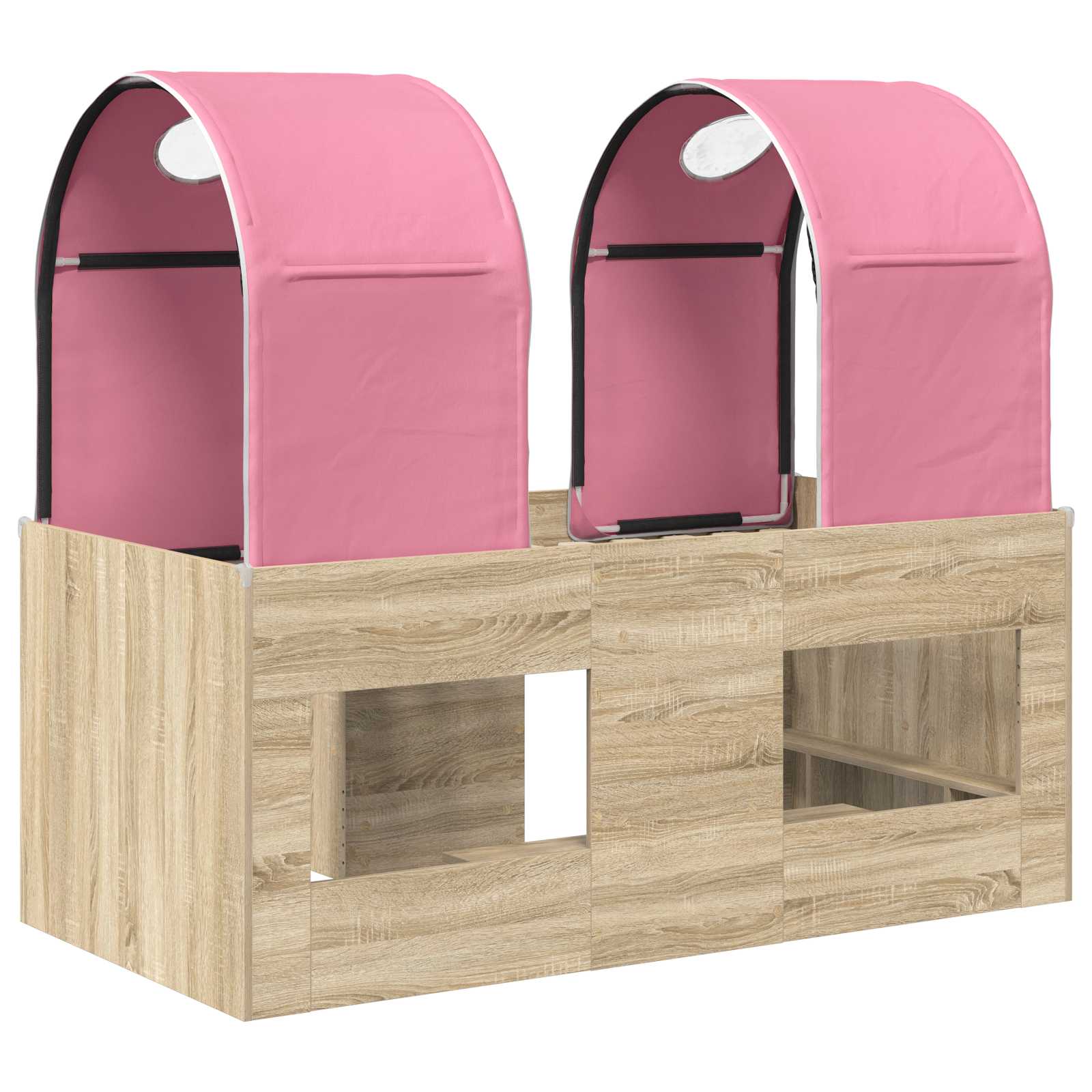 Bett mit Tunnel 3 Stk. Sonoma und Pink Holzwerkstoff
