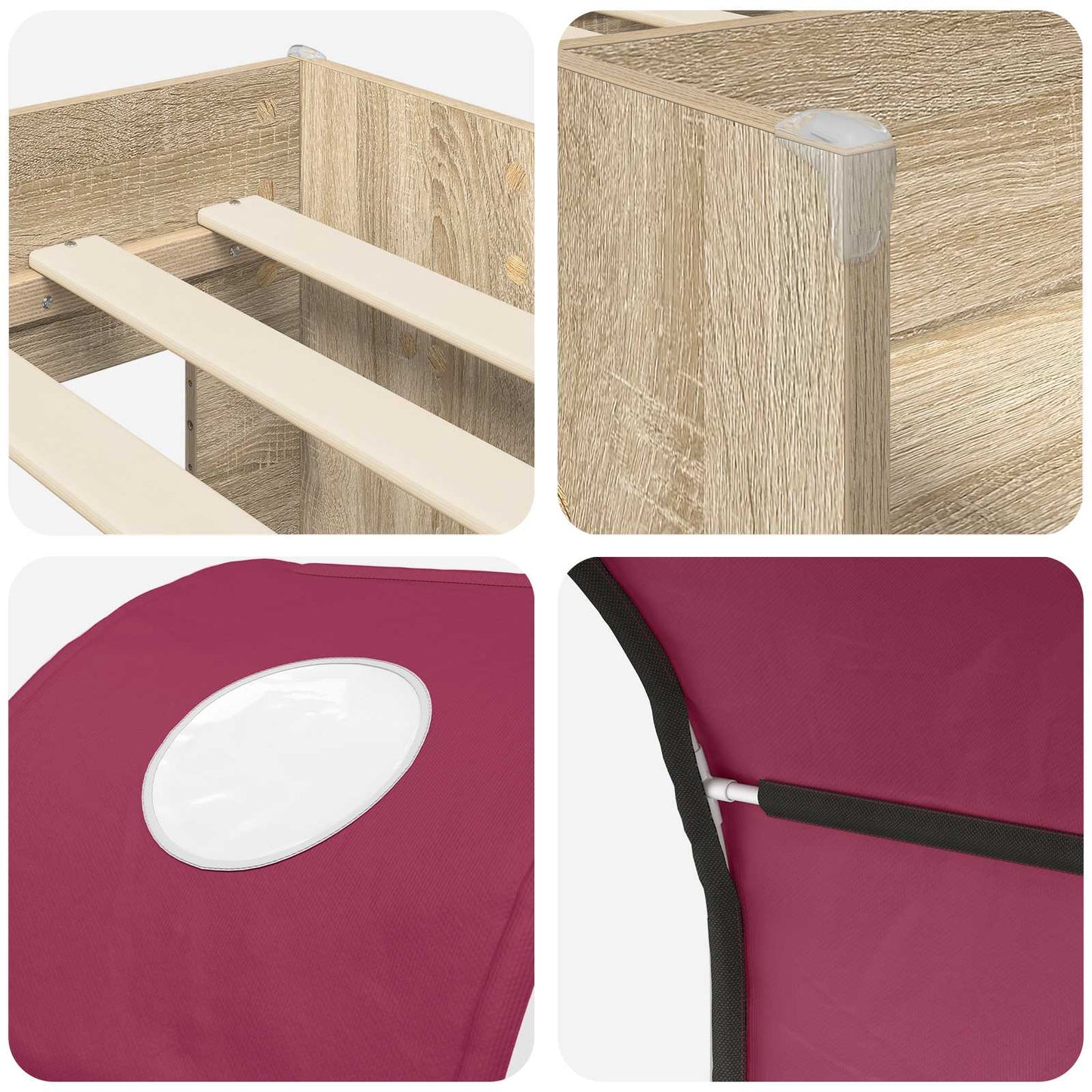 Bett mit Tunnel 3 Stk. Sonoma und Rot Holzwerkstoff