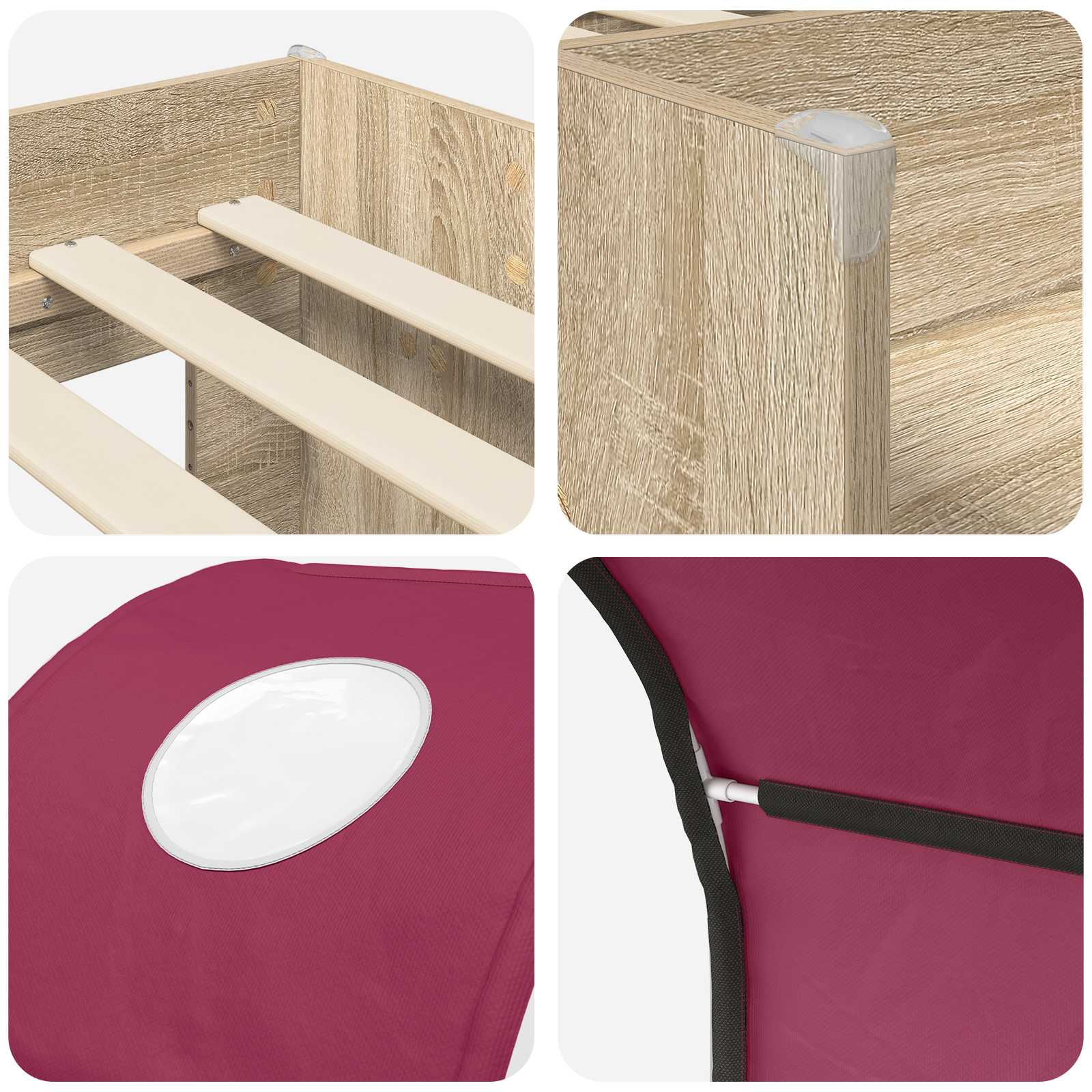 Bett mit Tunnel 3 Stk. Sonoma und Rot Holzwerkstoff