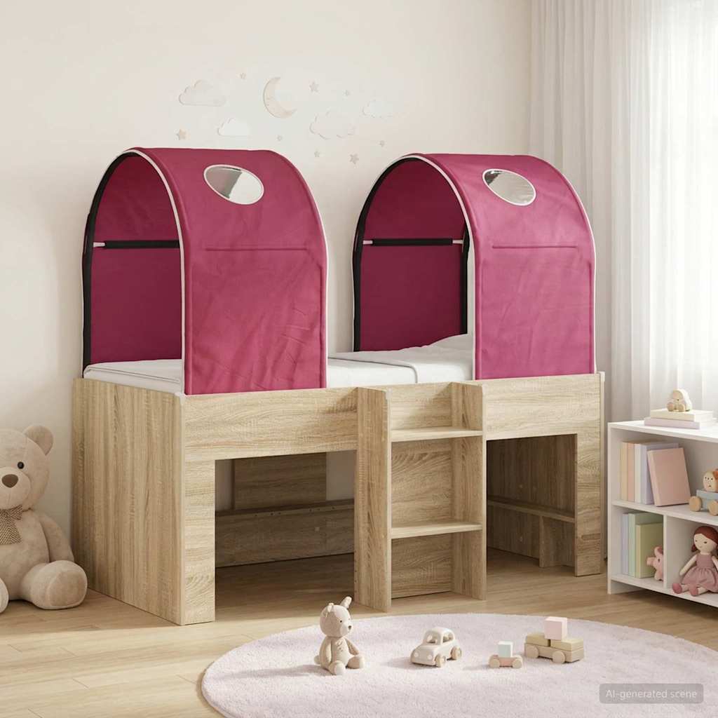 Bett mit Tunnel 3 Stk. Sonoma und Rot Holzwerkstoff
