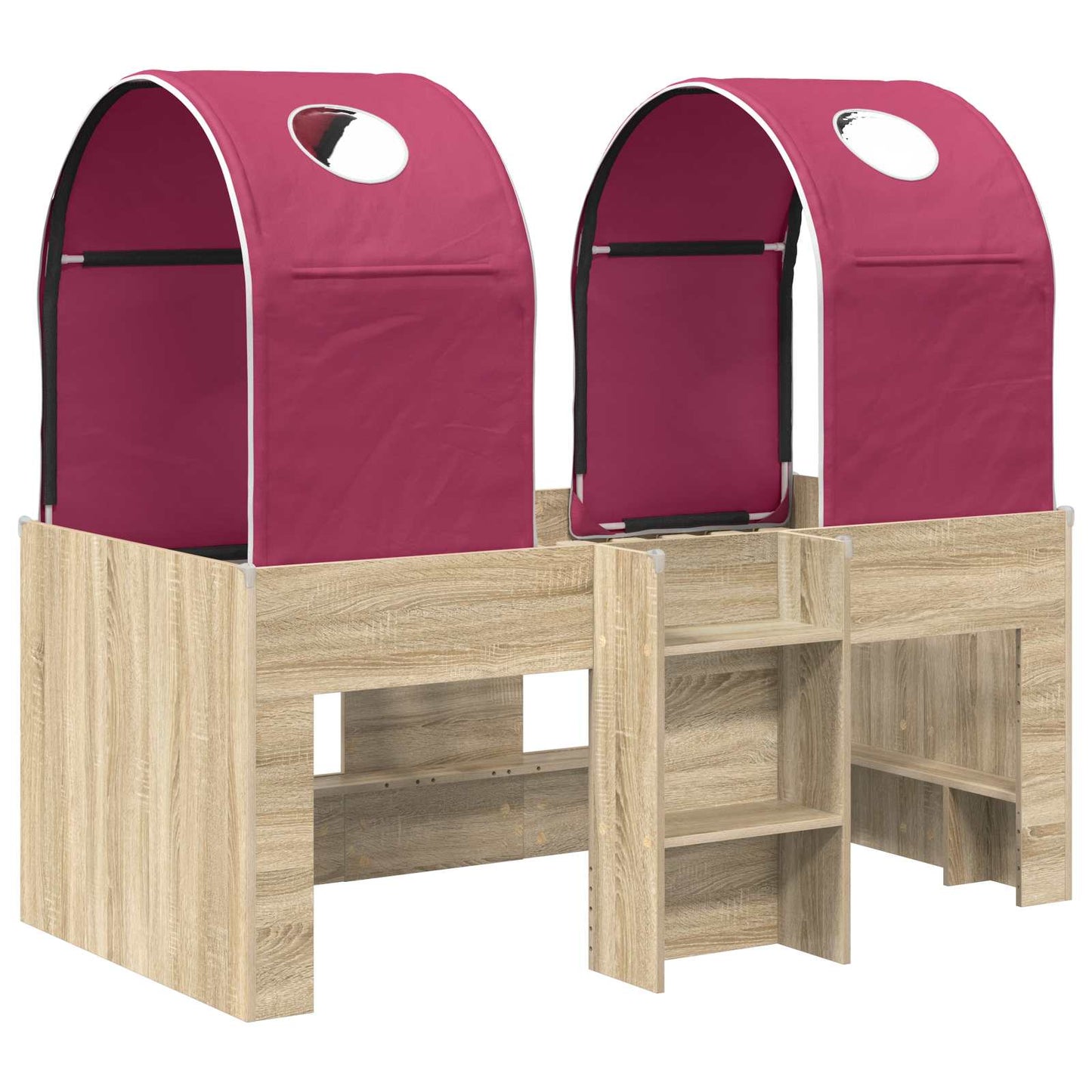 Bett mit Tunnel 3 Stk. Sonoma und Rot Holzwerkstoff