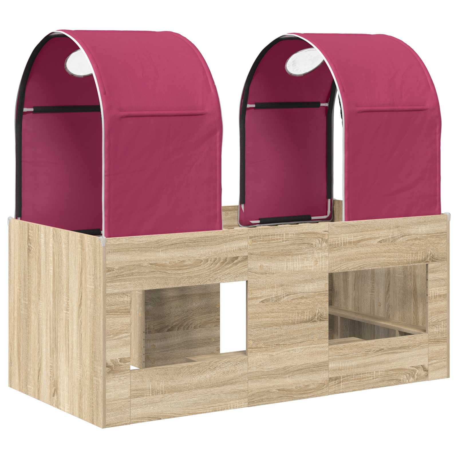 Bett mit Tunnel 3 Stk. Sonoma und Rot Holzwerkstoff