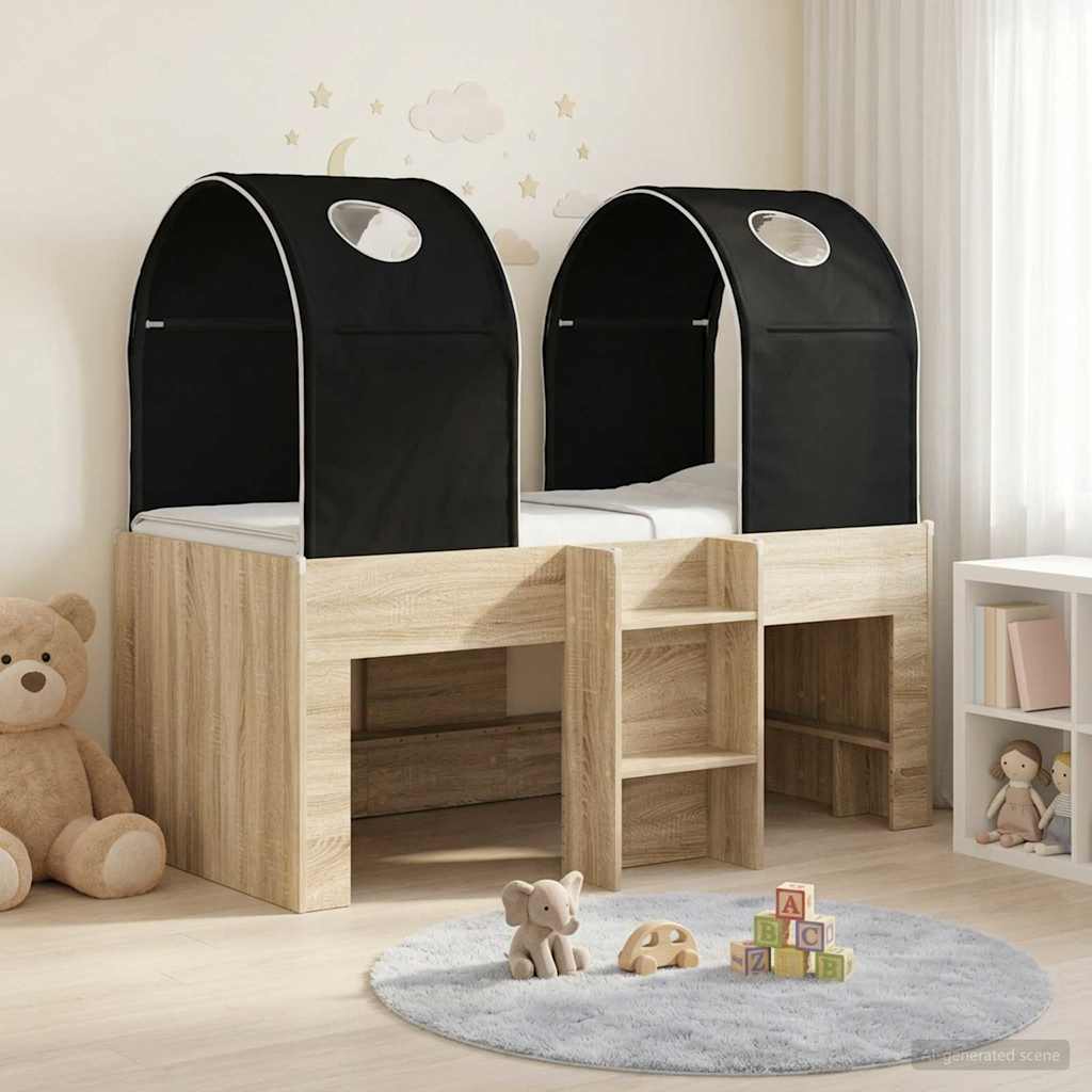 Bett mit Tunnel 3 Stk. Sonoma und Schwarz Holzwerkstoff