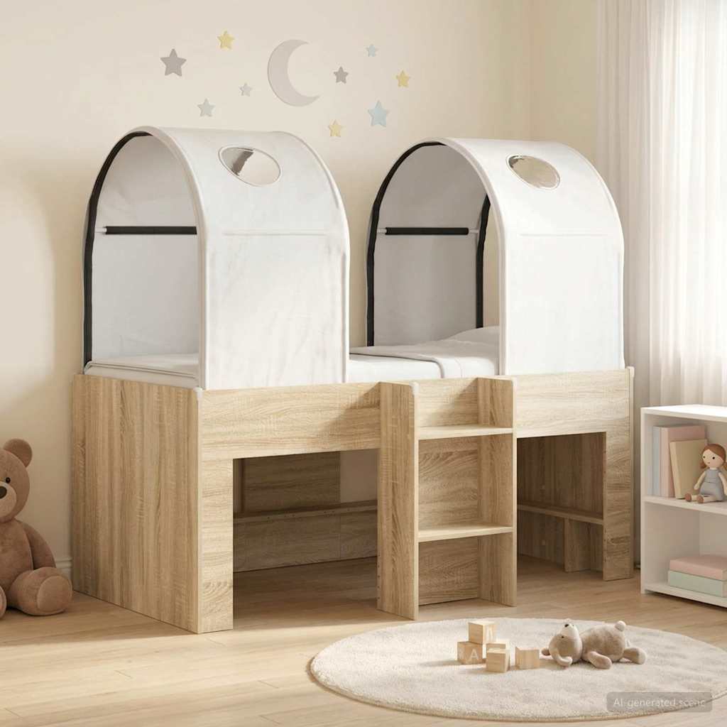Bett mit Tunnel 3 Stk. Sonoma und Weiß Holzwerkstoff