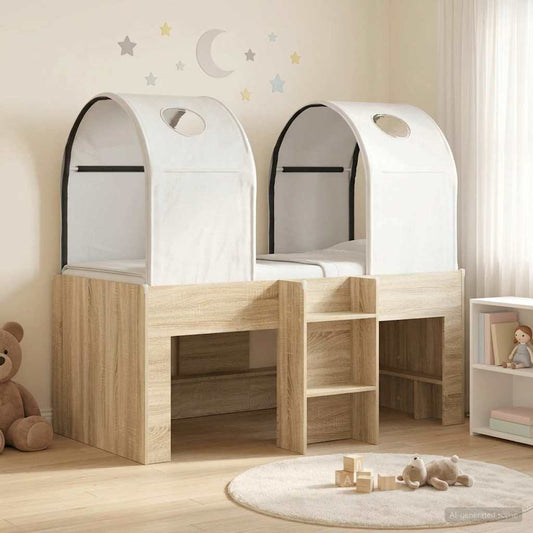 Bett mit Tunnel 3 Stk. Sonoma und Weiß Holzwerkstoff