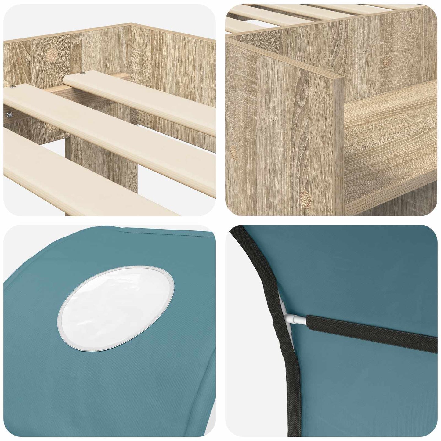Bett mit Tunnel 3 Stk. Sonoma Eiche und Hellblau Holzwerkstoff