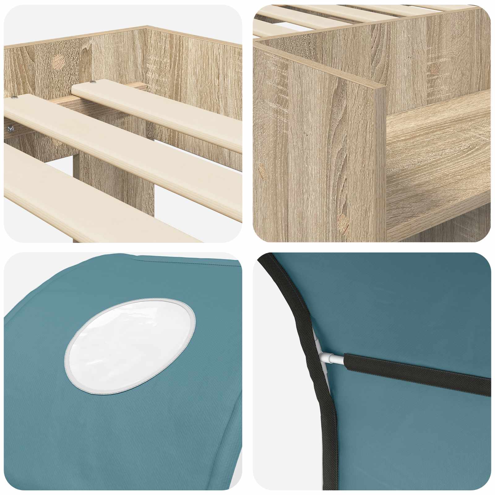 Bett mit Tunnel 3 Stk. Sonoma Eiche und Hellblau Holzwerkstoff