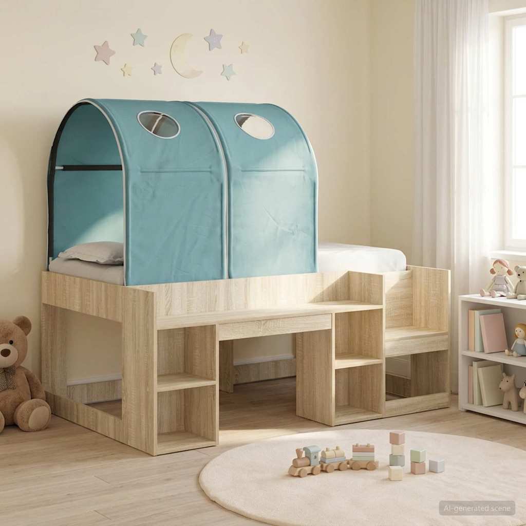 Bett mit Tunnel 3 Stk. Sonoma Eiche und Hellblau Holzwerkstoff