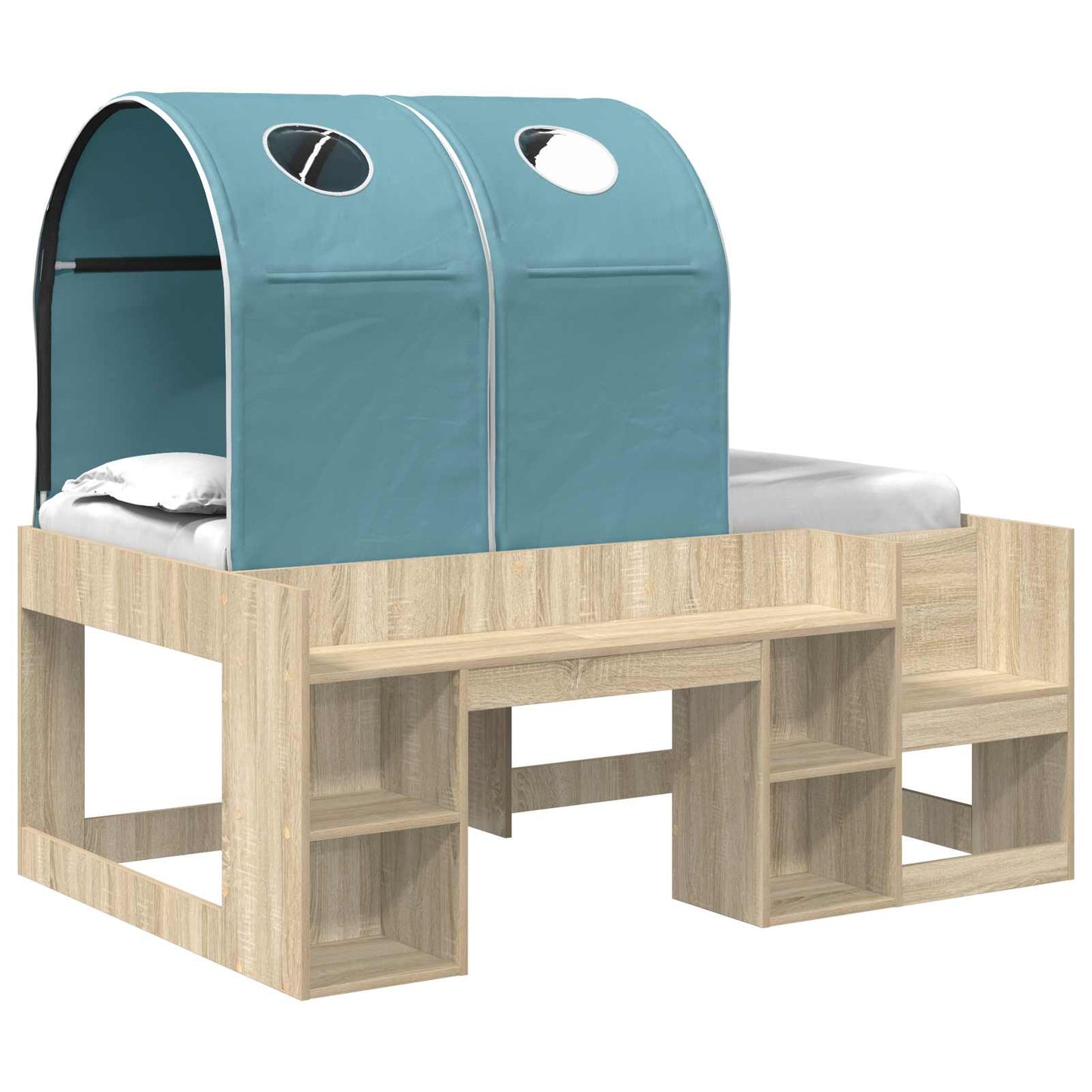 Bett mit Tunnel 3 Stk. Sonoma Eiche und Hellblau Holzwerkstoff