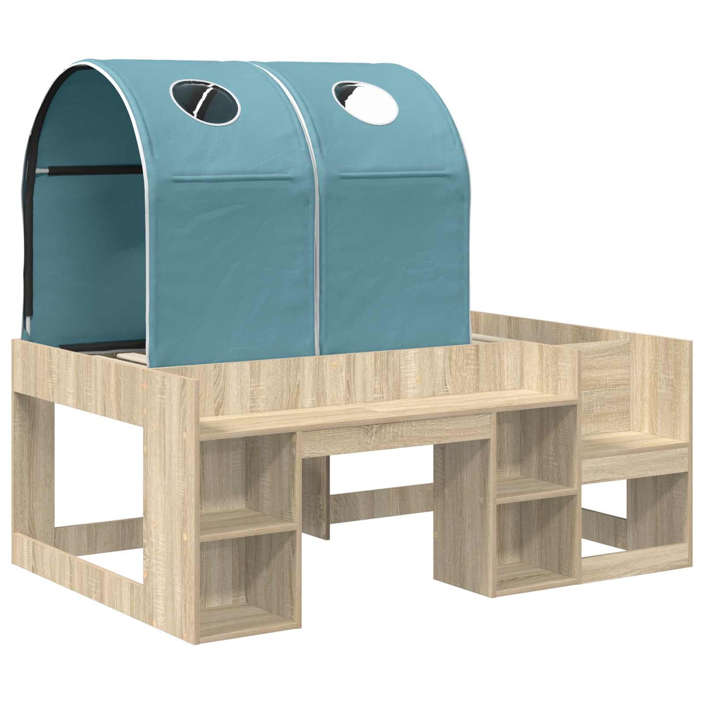 Bett mit Tunnel 3 Stk. Sonoma Eiche und Hellblau Holzwerkstoff
