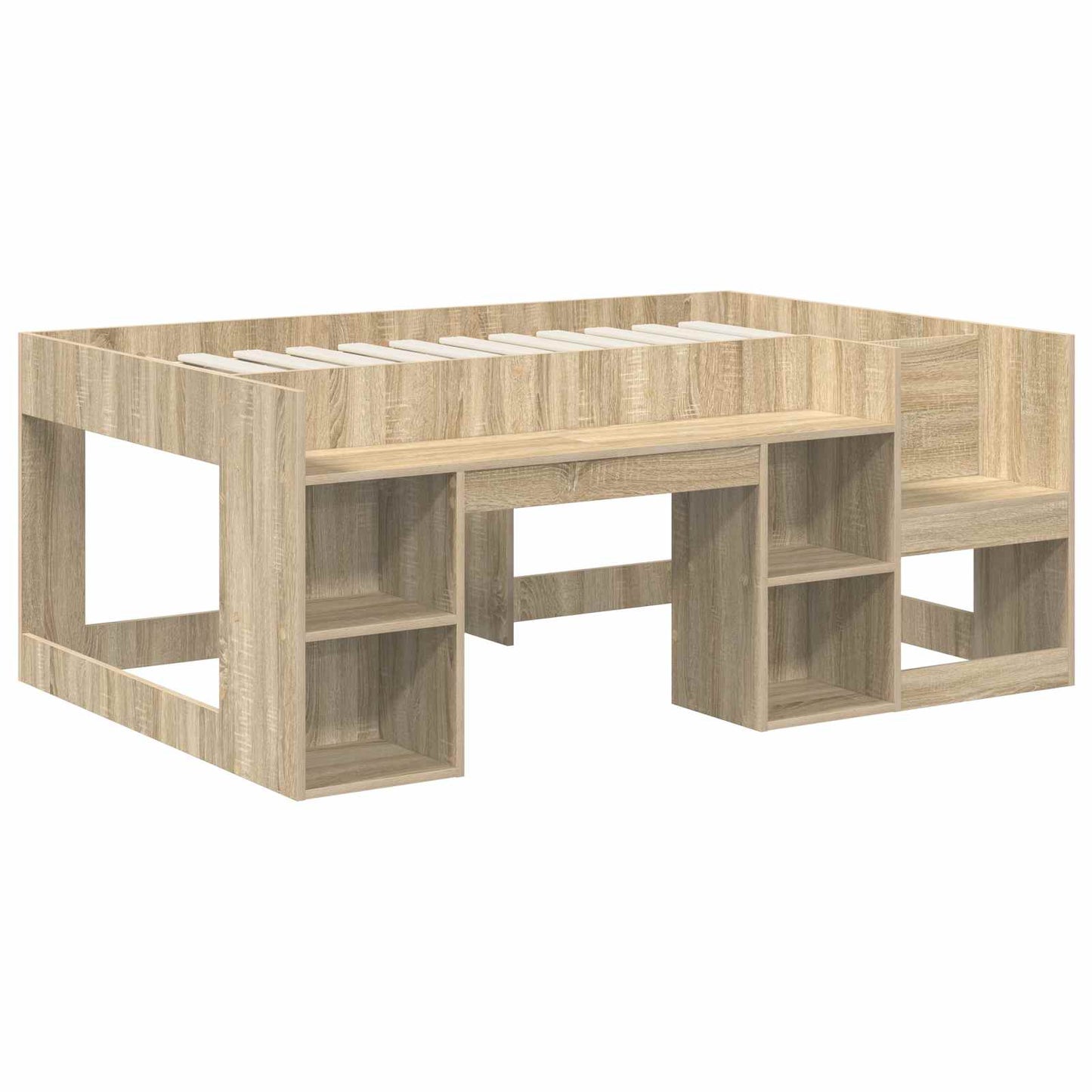 Bett mit Tunnel 3 Stk. Sonoma Eiche und Hellblau Holzwerkstoff