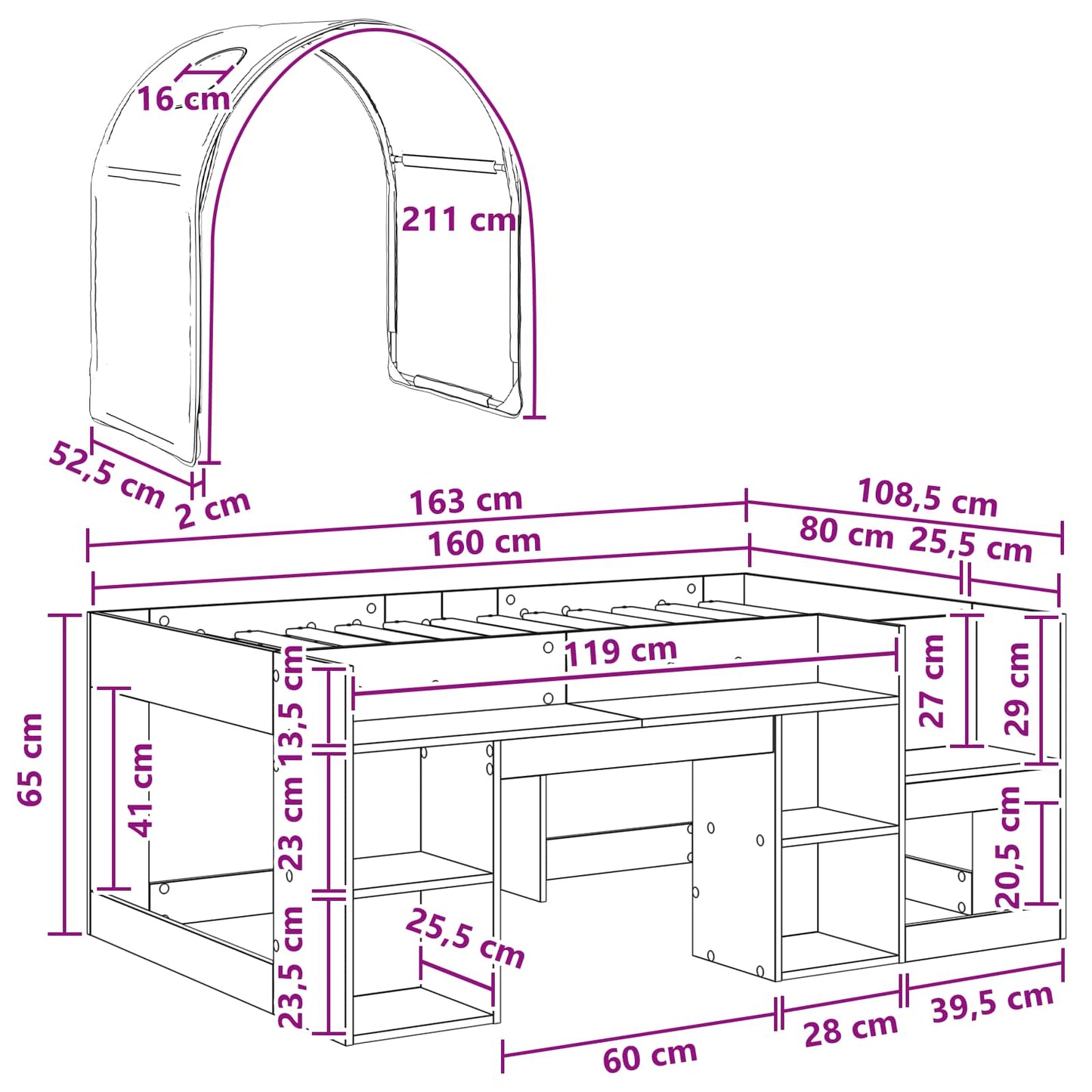 Bett mit Tunnel 3 Stk. Sonoma Eiche und Hellblau Holzwerkstoff