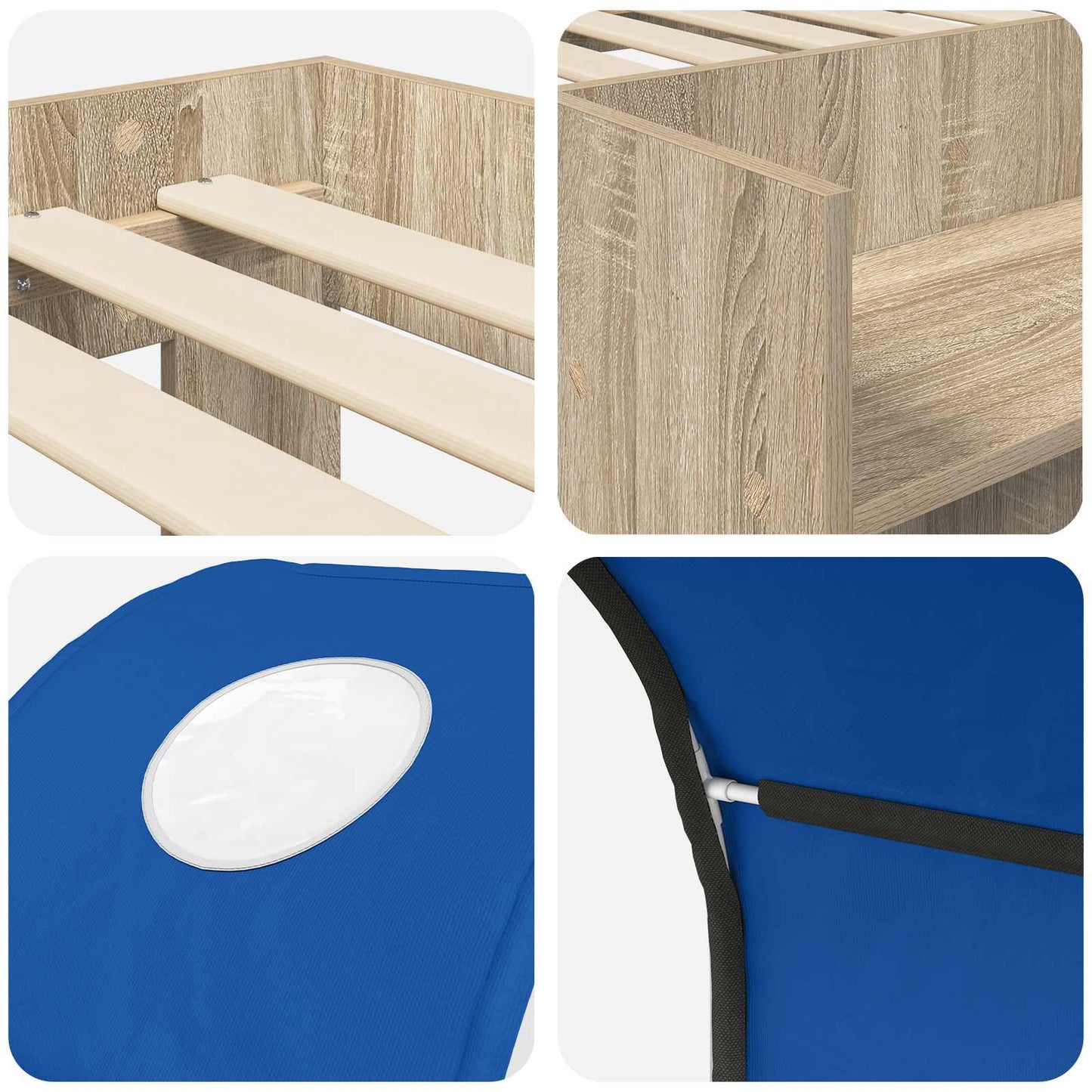 Bett mit Tunnel 3 Stk. Sonoma Eiche und Blau Holzwerkstoff