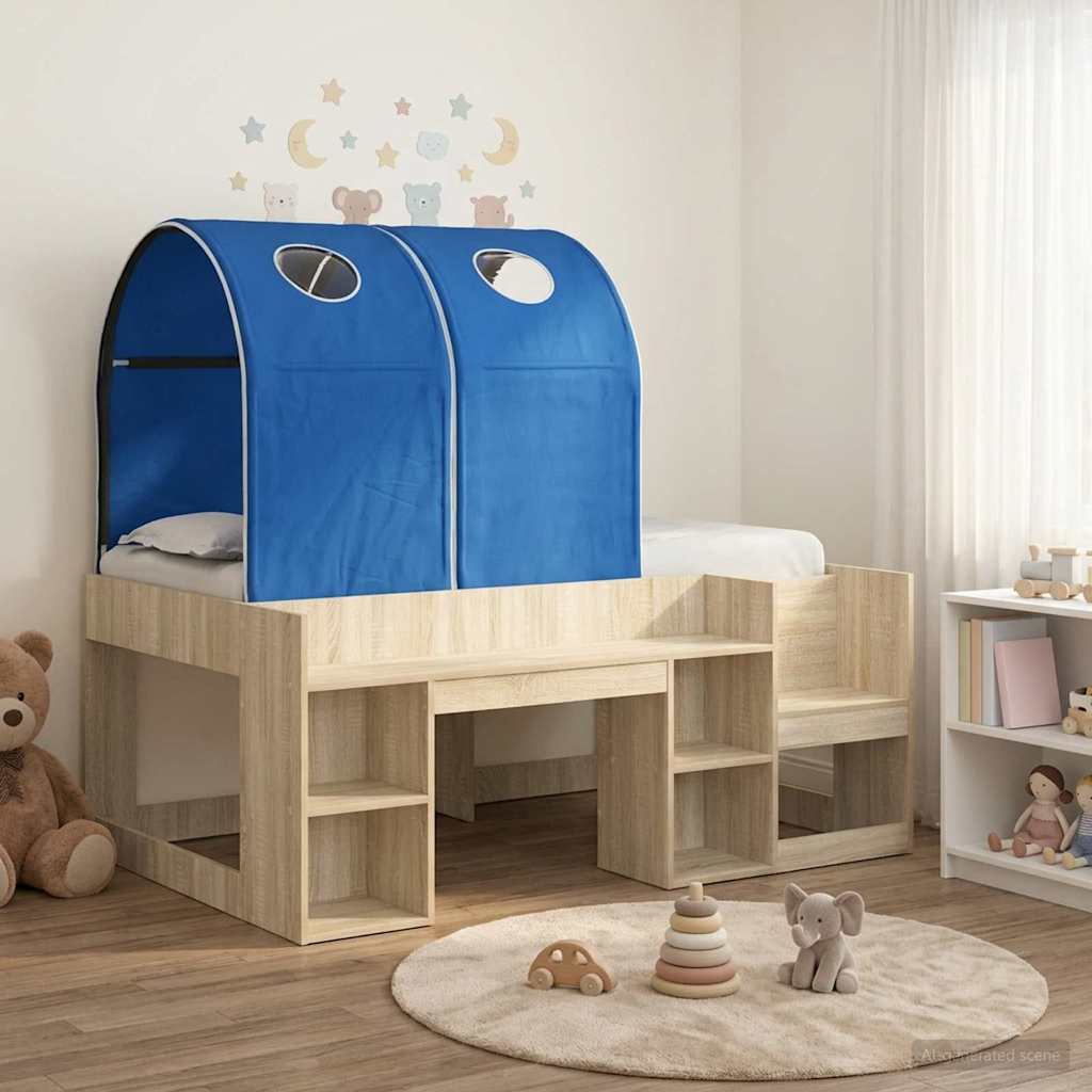 Bett mit Tunnel 3 Stk. Sonoma Eiche und Blau Holzwerkstoff