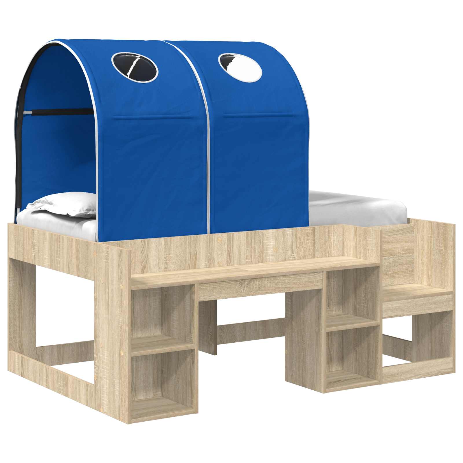 Bett mit Tunnel 3 Stk. Sonoma Eiche und Blau Holzwerkstoff