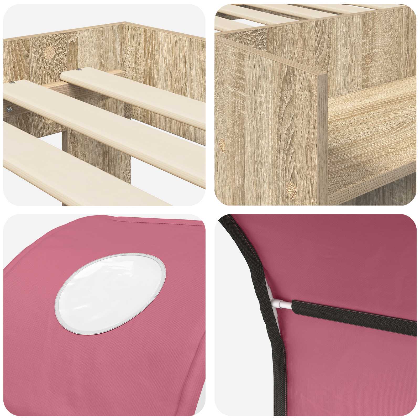Bett mit Tunnel 3 Stk. Sonoma Eiche und Pink Holzwerkstoff