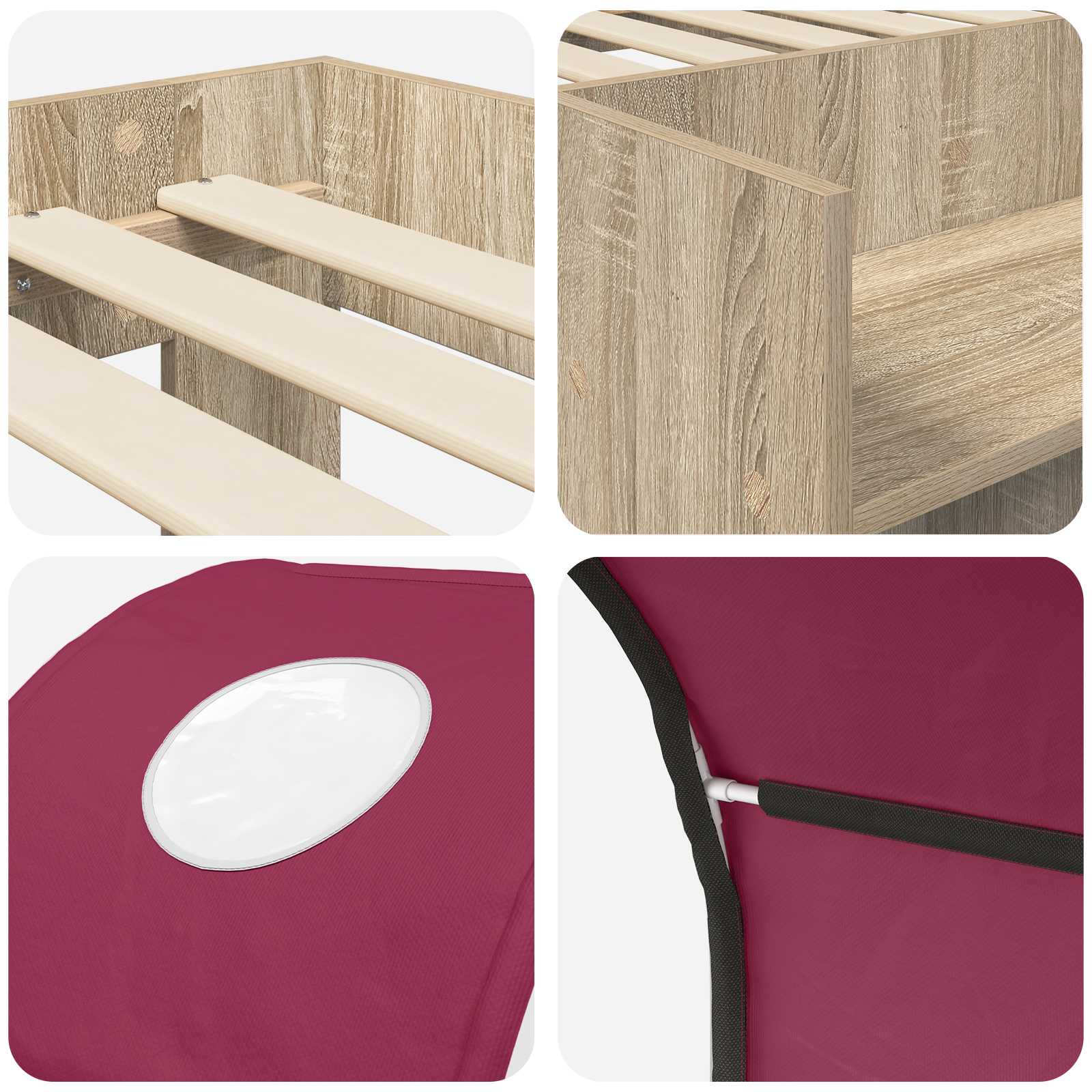 Bett mit Tunnel 3 Stk. Sonoma Eiche und Rot Holzwerkstoff