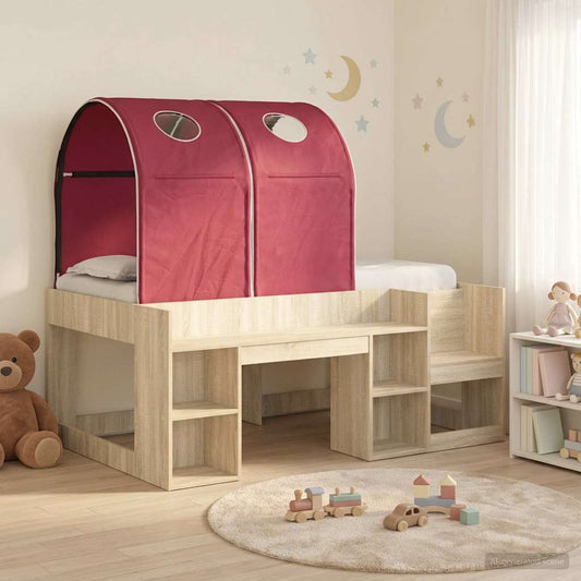 Bett mit Tunnel 3 Stk. Sonoma Eiche und Rot Holzwerkstoff