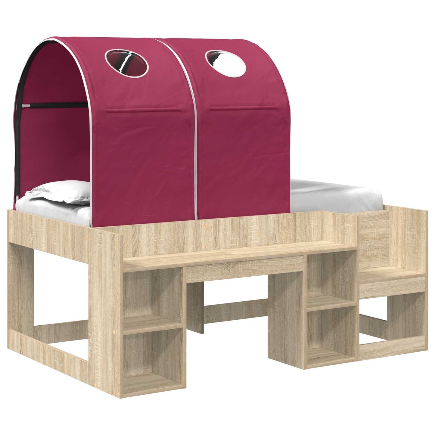 Bett mit Tunnel 3 Stk. Sonoma Eiche und Rot Holzwerkstoff