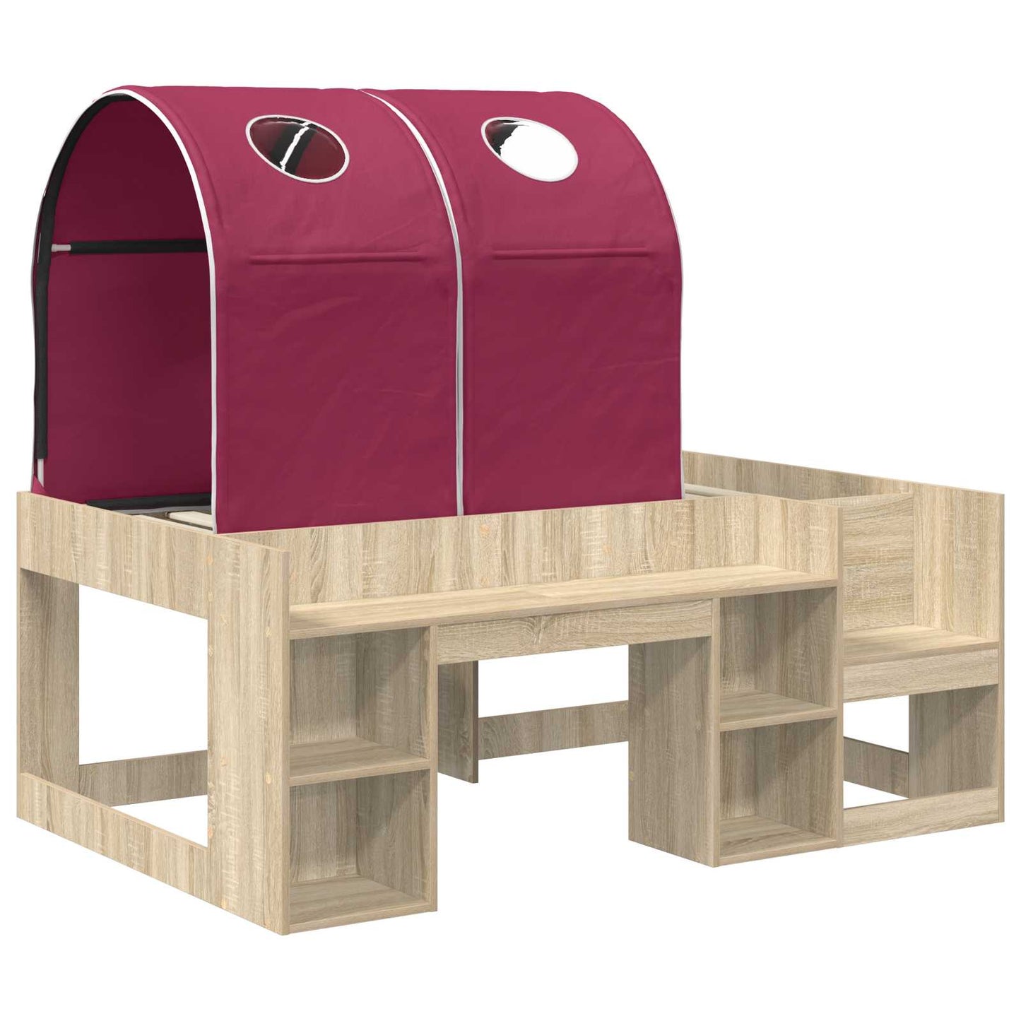 Bett mit Tunnel 3 Stk. Sonoma Eiche und Rot Holzwerkstoff