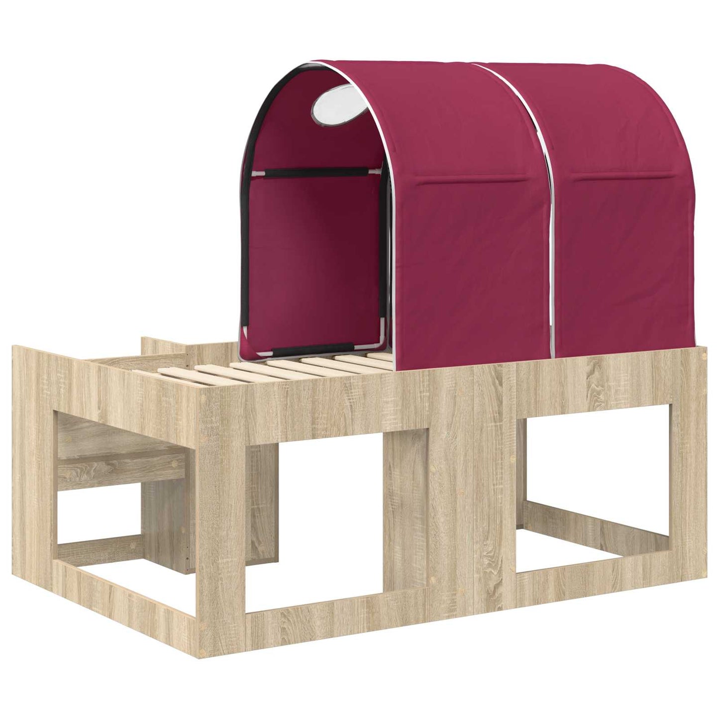 Bett mit Tunnel 3 Stk. Sonoma Eiche und Rot Holzwerkstoff