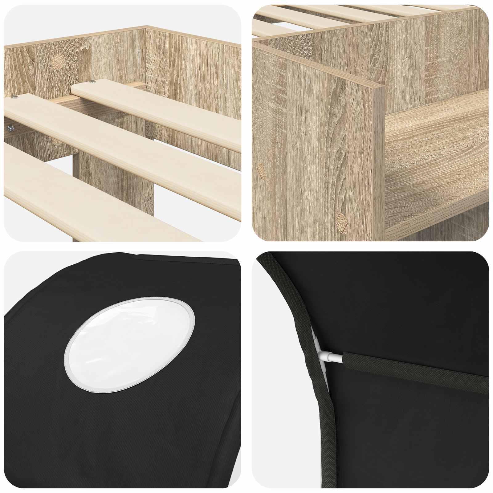 Bett mit Tunnel 3 Stk. Sonoma Eiche und Schwarz Holzwerkstoff