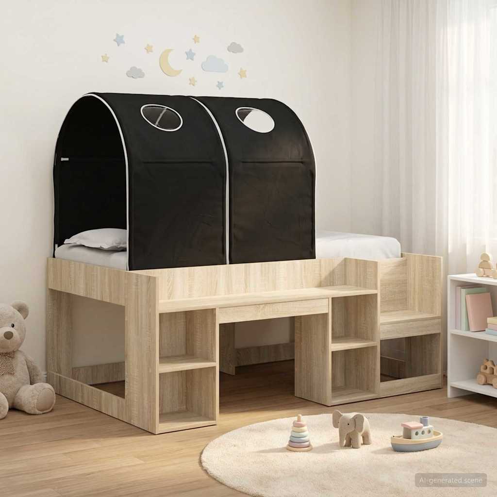 Bett mit Tunnel 3 Stk. Sonoma Eiche und Schwarz Holzwerkstoff
