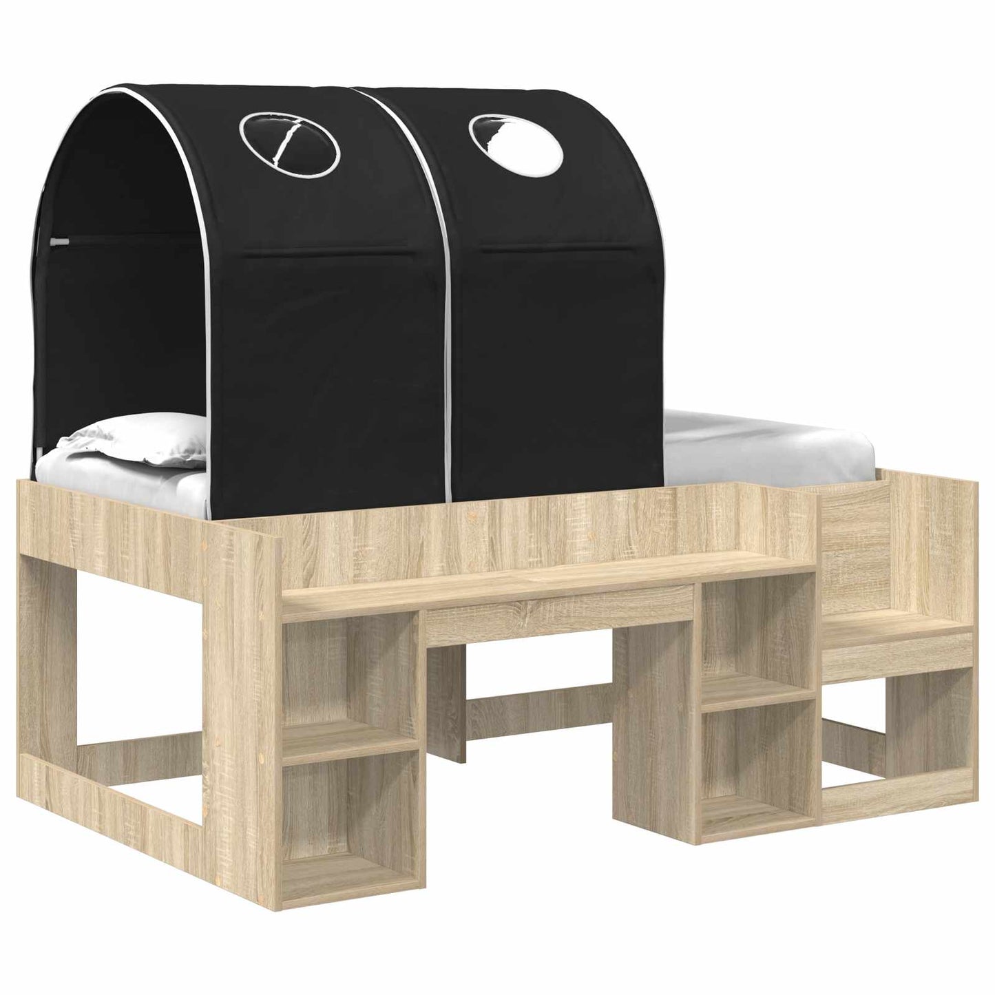 Bett mit Tunnel 3 Stk. Sonoma Eiche und Schwarz Holzwerkstoff