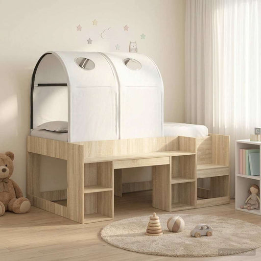 Bett mit Tunnel 3 Stk. Sonoma-Eiche und Weiß Holzwerkstoff
