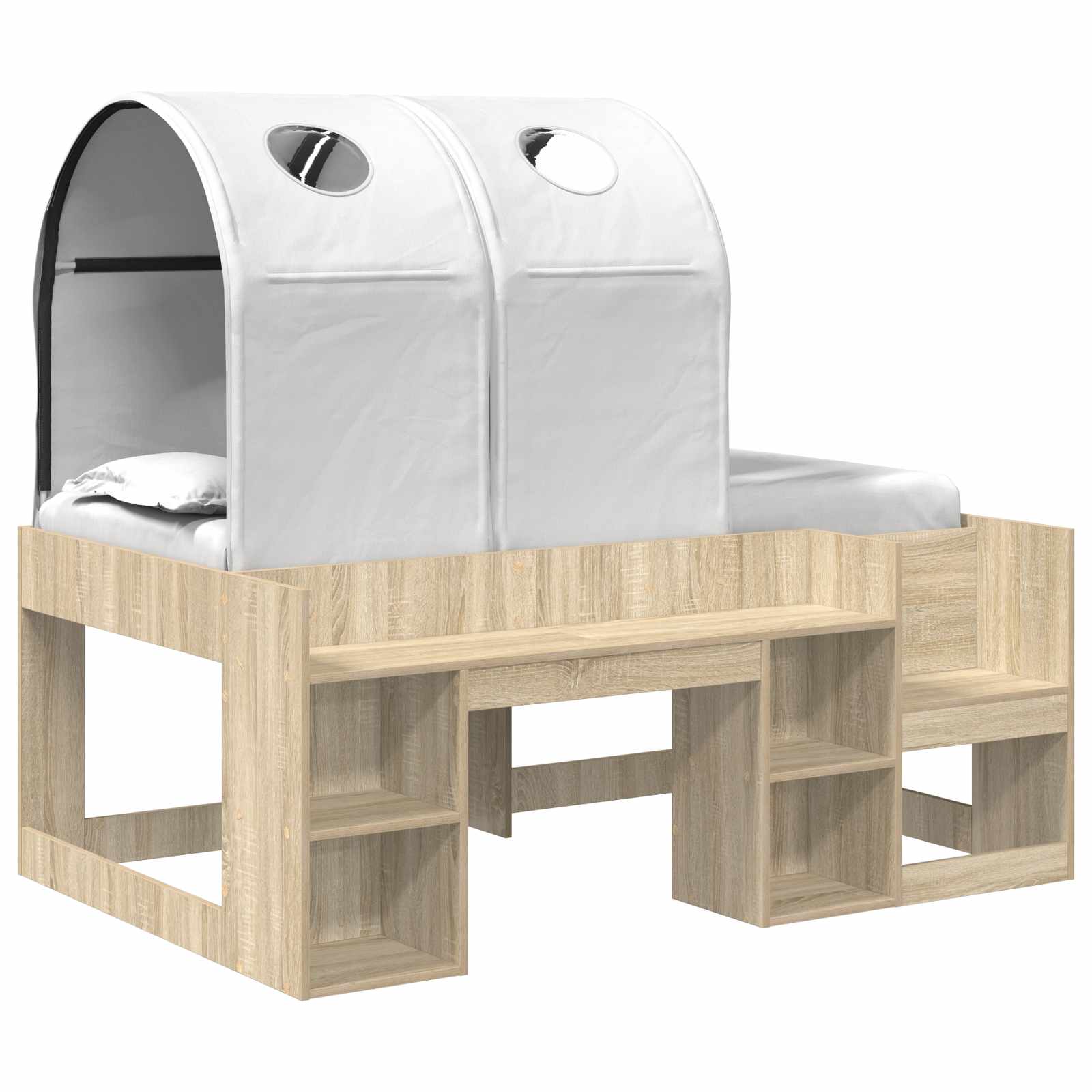 Bett mit Tunnel 3 Stk. Sonoma-Eiche und Weiß Holzwerkstoff